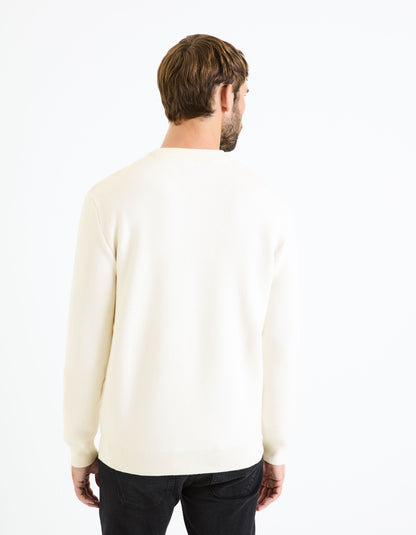 Cotton-Blend Round Neck Sweater - Beige_BECLO_ECRU_04