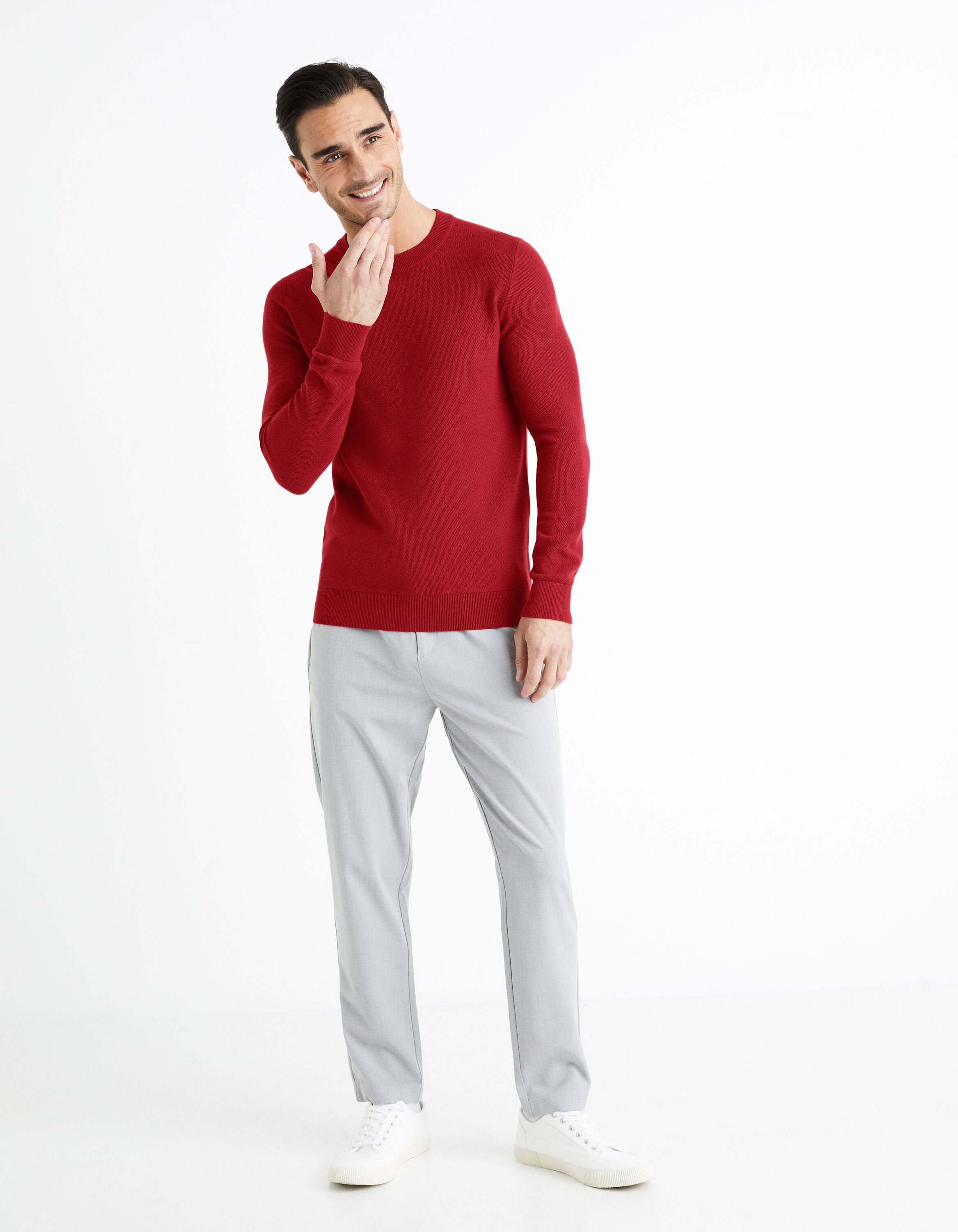 100% Cotton Round Neck Sweater - Burgundy_BEPIC_BURGUNDY_03