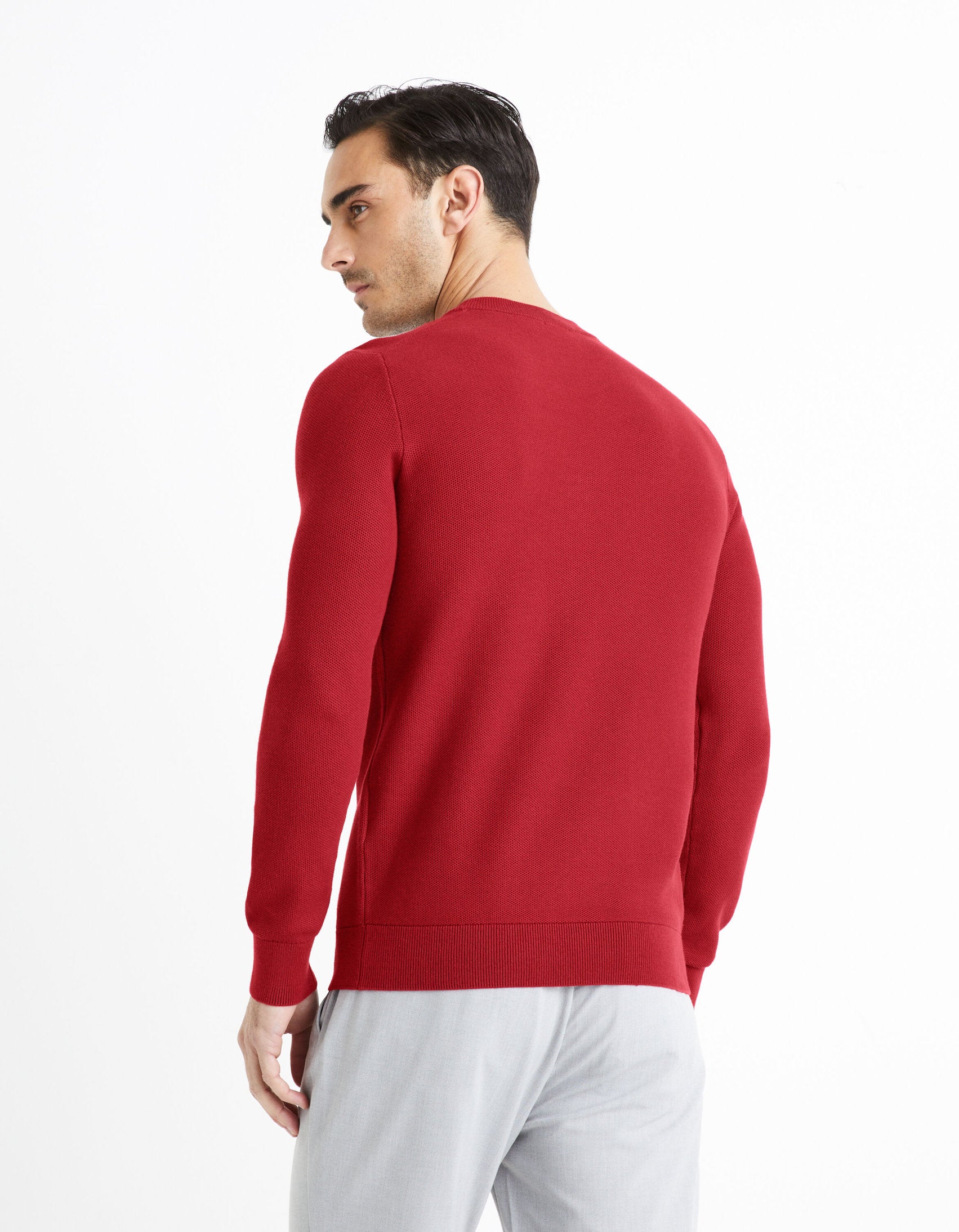 100% Cotton Round Neck Sweater - Burgundy_BEPIC_BURGUNDY_04