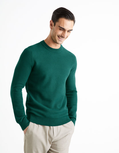 100% Cotton Round Neck Sweater - Green_BEPIC_DARK GREEN_01