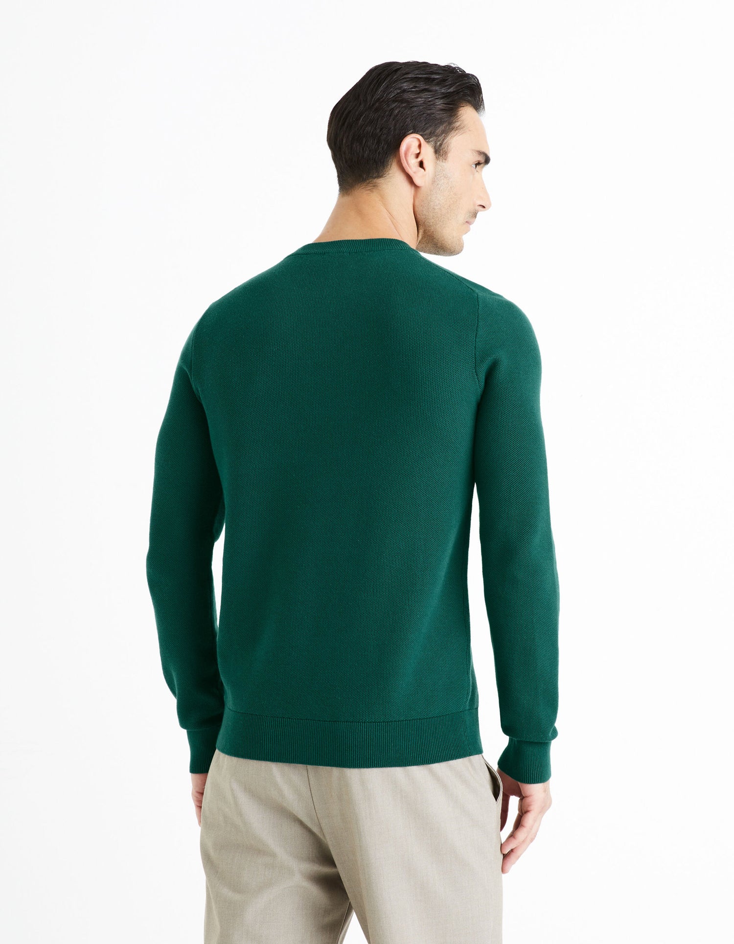 100% Cotton Round Neck Sweater - Green_BEPIC_DARK GREEN_04