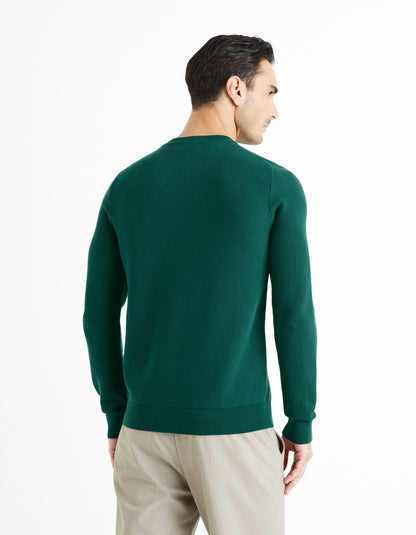 100% Cotton Round Neck Sweater - Green_BEPIC_DARK GREEN_04