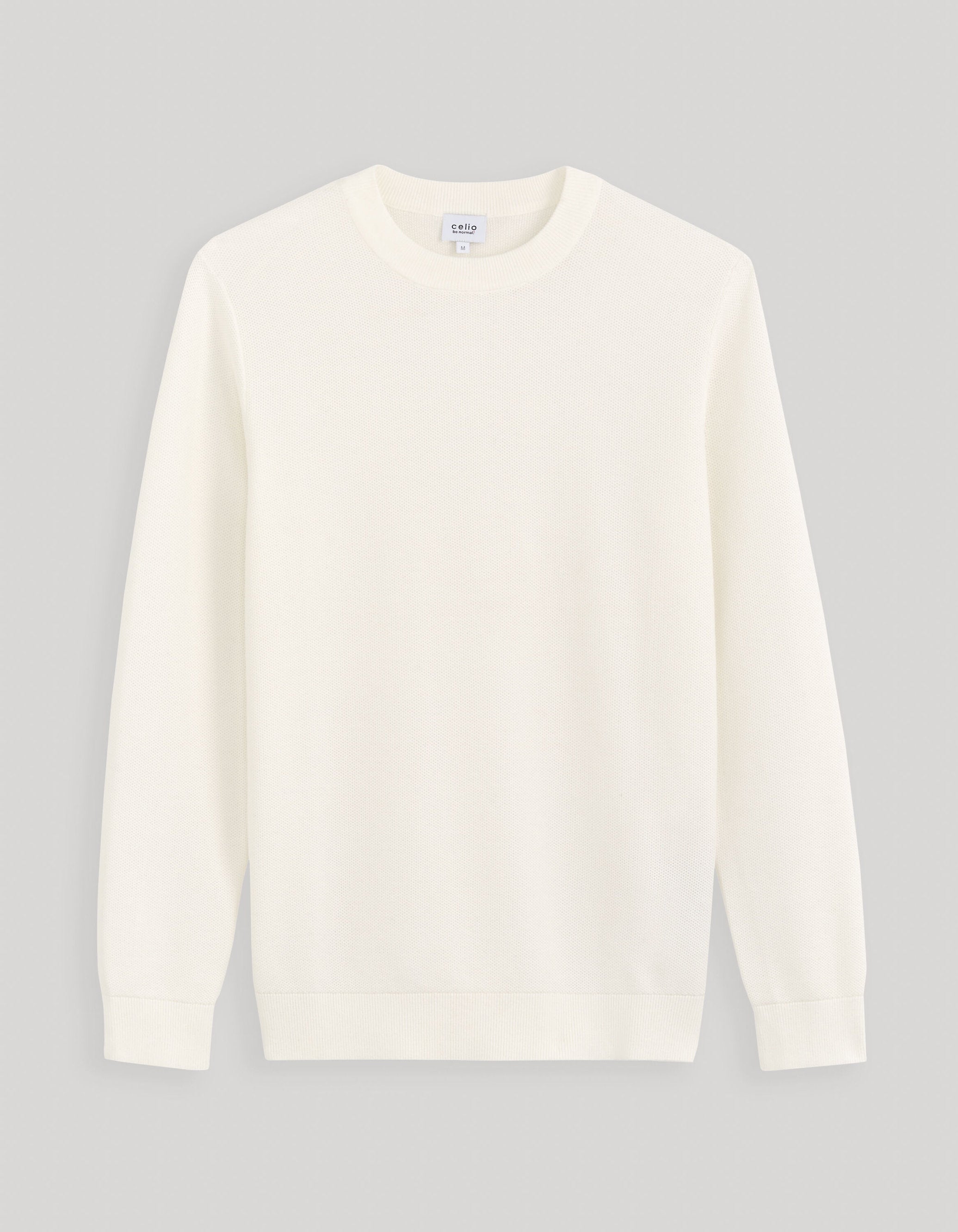 100% Cotton Round Neck Sweater - Beige_BEPIC_ECRU_02