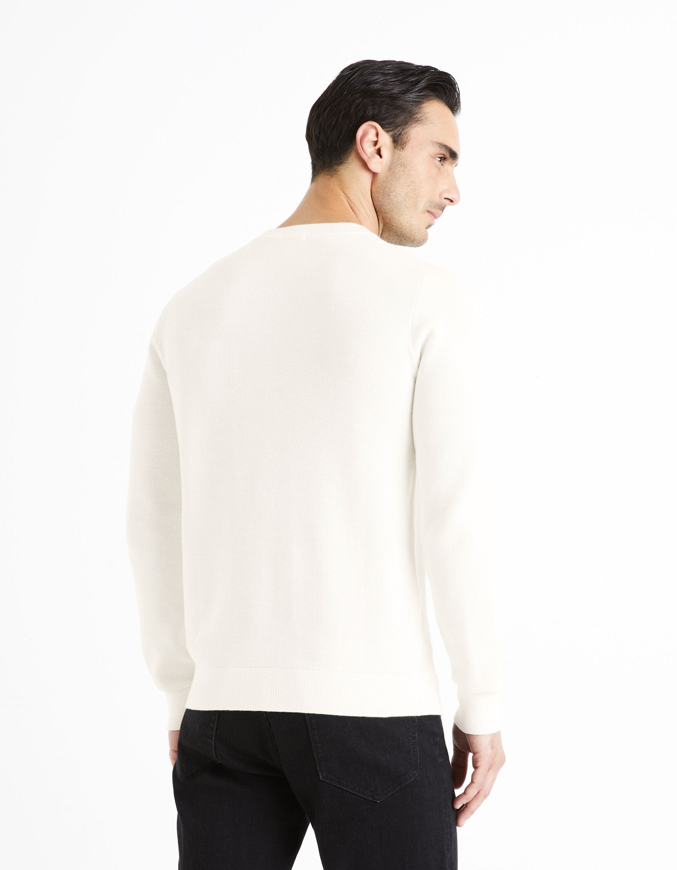 100% Cotton Round Neck Sweater - Beige_BEPIC_ECRU_04