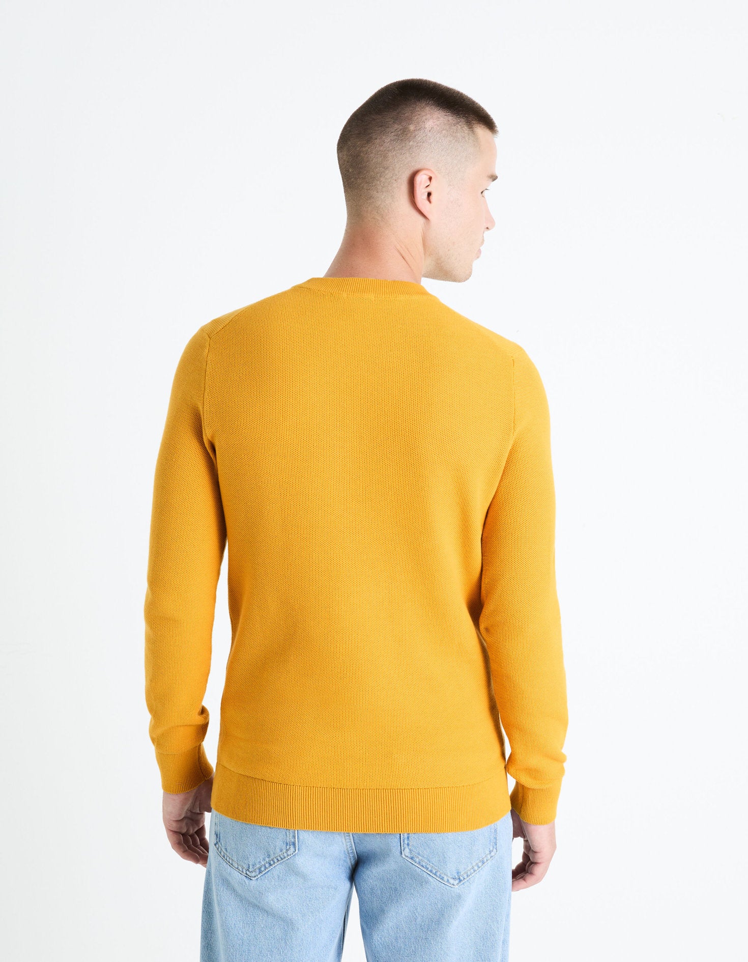 100% Cotton Round Neck Sweater - Yellow_BEPIC_JAUNE MOUTARDE_04
