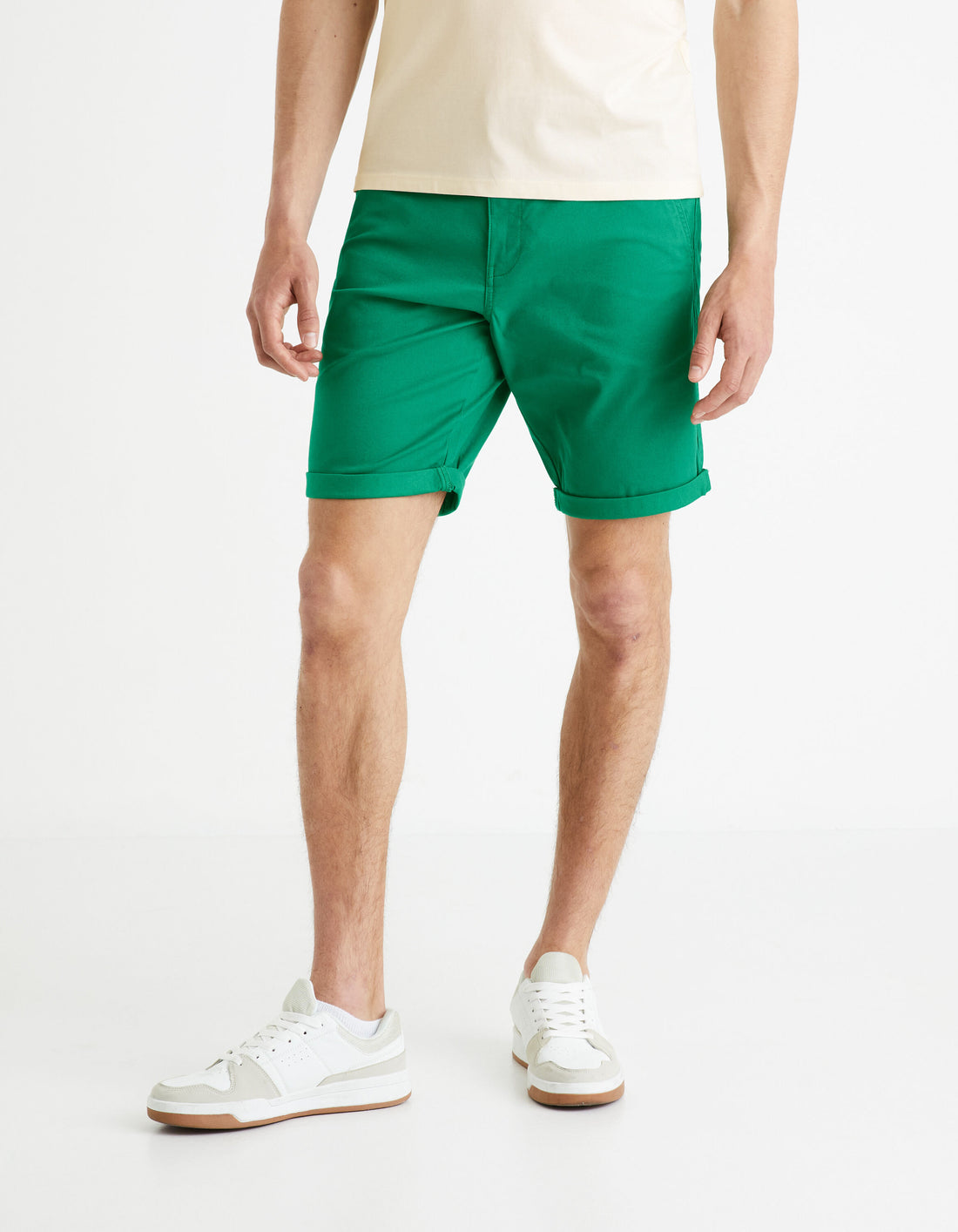 Plain Stretch Cotton Chino Bermuda Shorts - Bottle Green_BOCHINOBM_BOTTLE GREEN 01_01