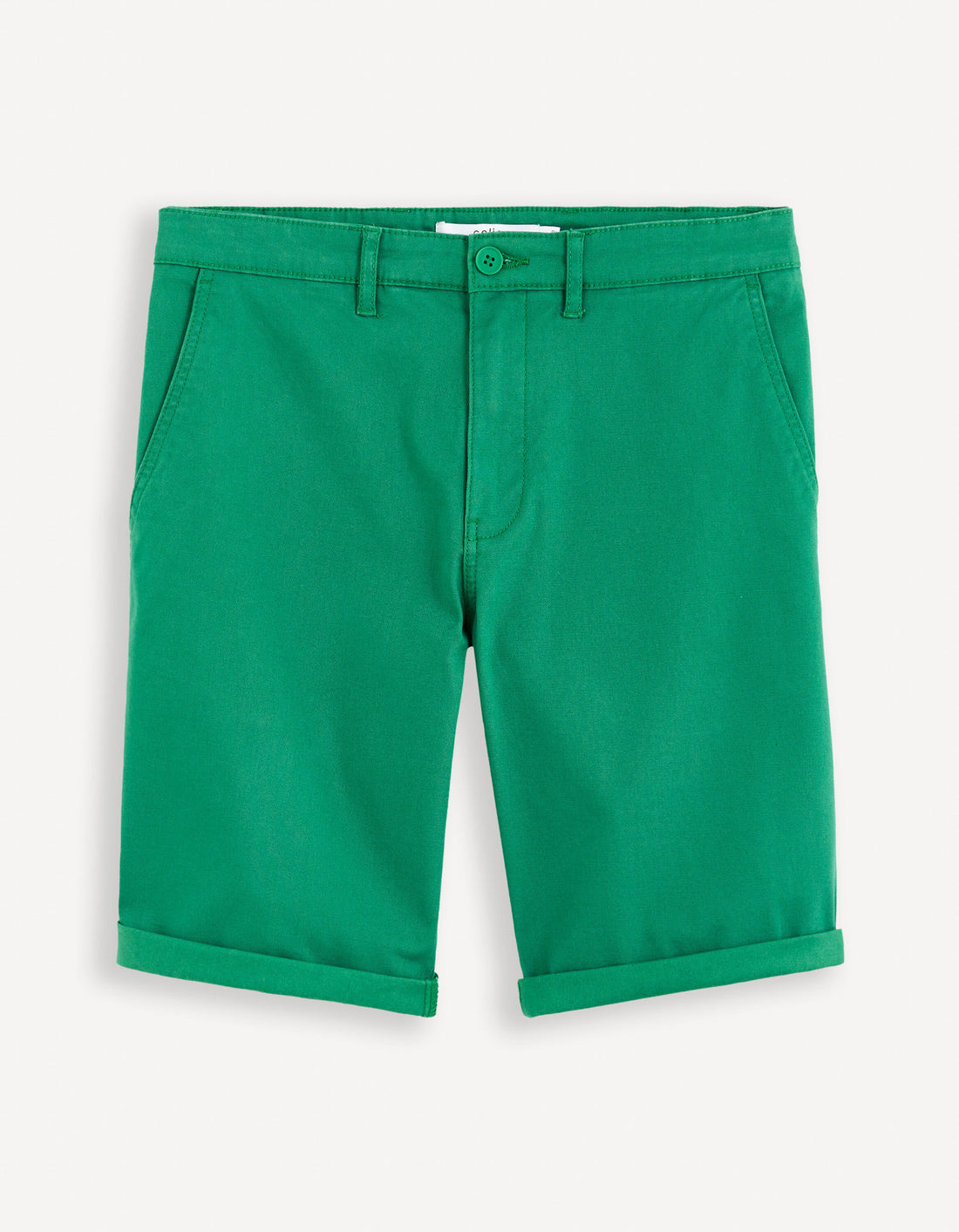 Plain Stretch Cotton Chino Bermuda Shorts - Bottle Green_BOCHINOBM_BOTTLE GREEN 01_02