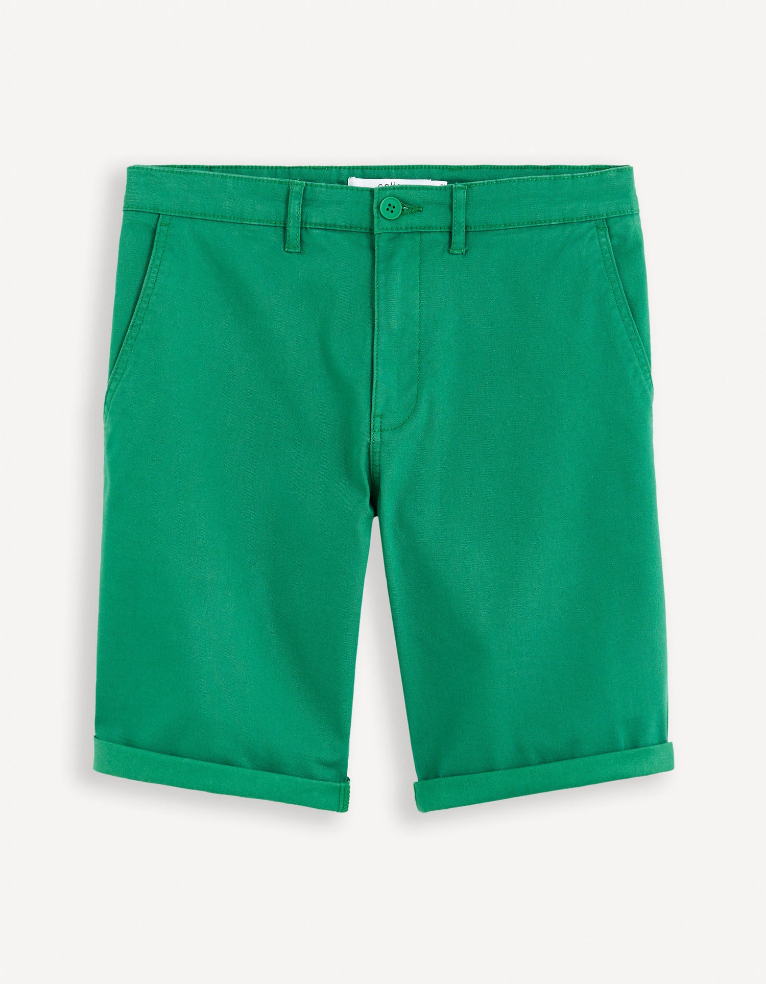 Plain Stretch Cotton Chino Bermuda Shorts - Bottle Green_BOCHINOBM_BOTTLE GREEN 01_02