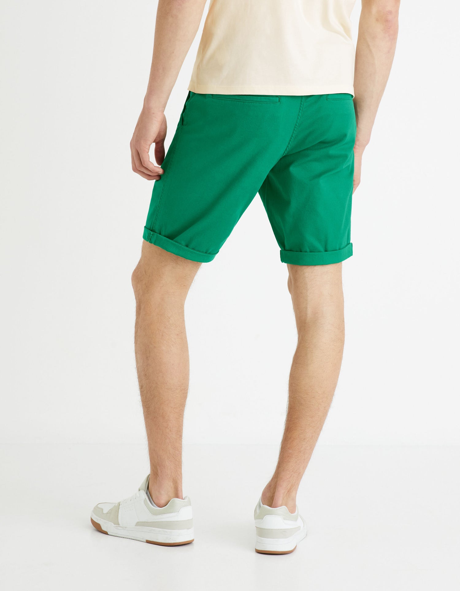 Plain Stretch Cotton Chino Bermuda Shorts - Bottle Green_BOCHINOBM_BOTTLE GREEN 01_04