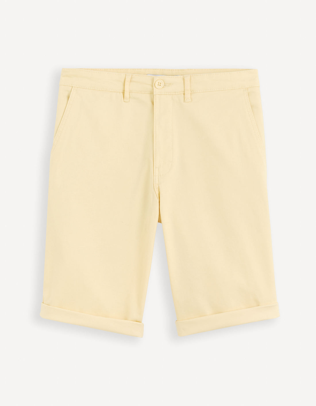 Plain Stretch Cotton Chino Bermuda Shorts - Light Yellow_BOCHINOBM_LIGHT YELLOW 01_01