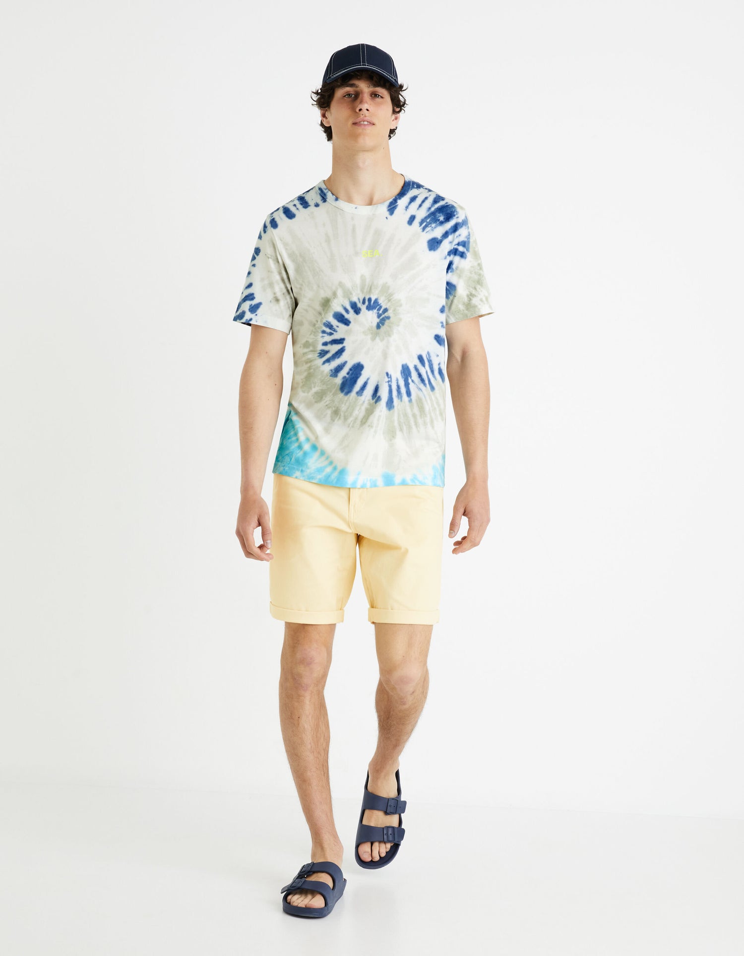 Plain Stretch Cotton Chino Bermuda Shorts - Light Yellow_BOCHINOBM_LIGHT YELLOW 01_02