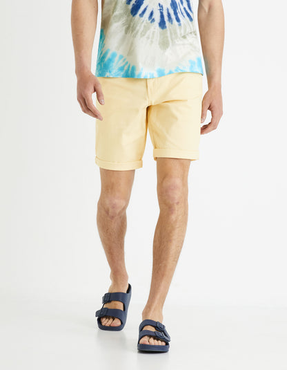 Plain Stretch Cotton Chino Bermuda Shorts - Light Yellow_BOCHINOBM_LIGHT YELLOW 01_03