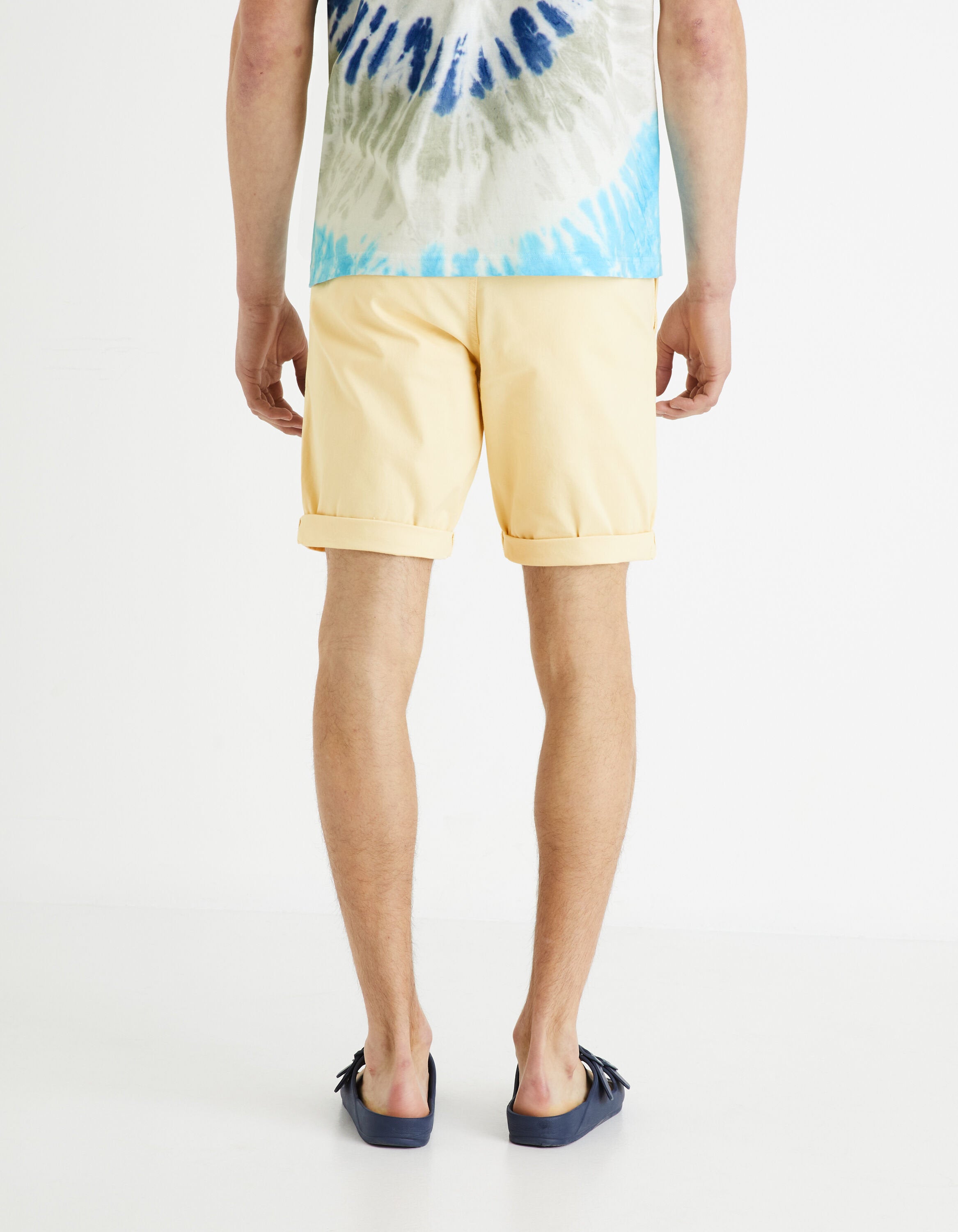 Plain Stretch Cotton Chino Bermuda Shorts - Light Yellow_BOCHINOBM_LIGHT YELLOW 01_04