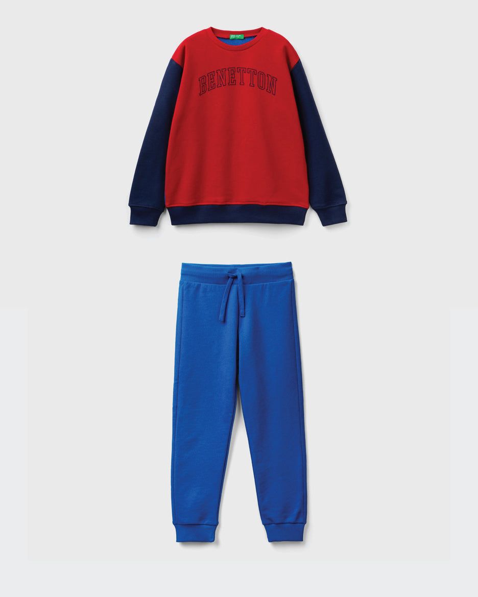 100% Cotton Color-Block Sweatshirt Tracksuit With Logo _01