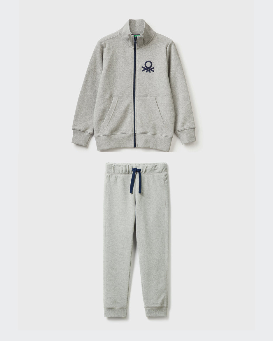 100% Cotton Zip-Up Sweatshirt Tracksuit With &quot;Be&quot; Embroidery_01