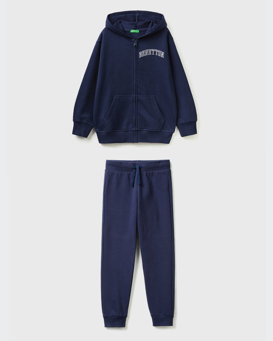 100% Cotton Zip-Up Hoodie Tracksuit With Logo Embroidery _01
