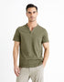Cotton Blend Henley Collar T-Shirt - Green_CEGETI_GREEN MEL_01