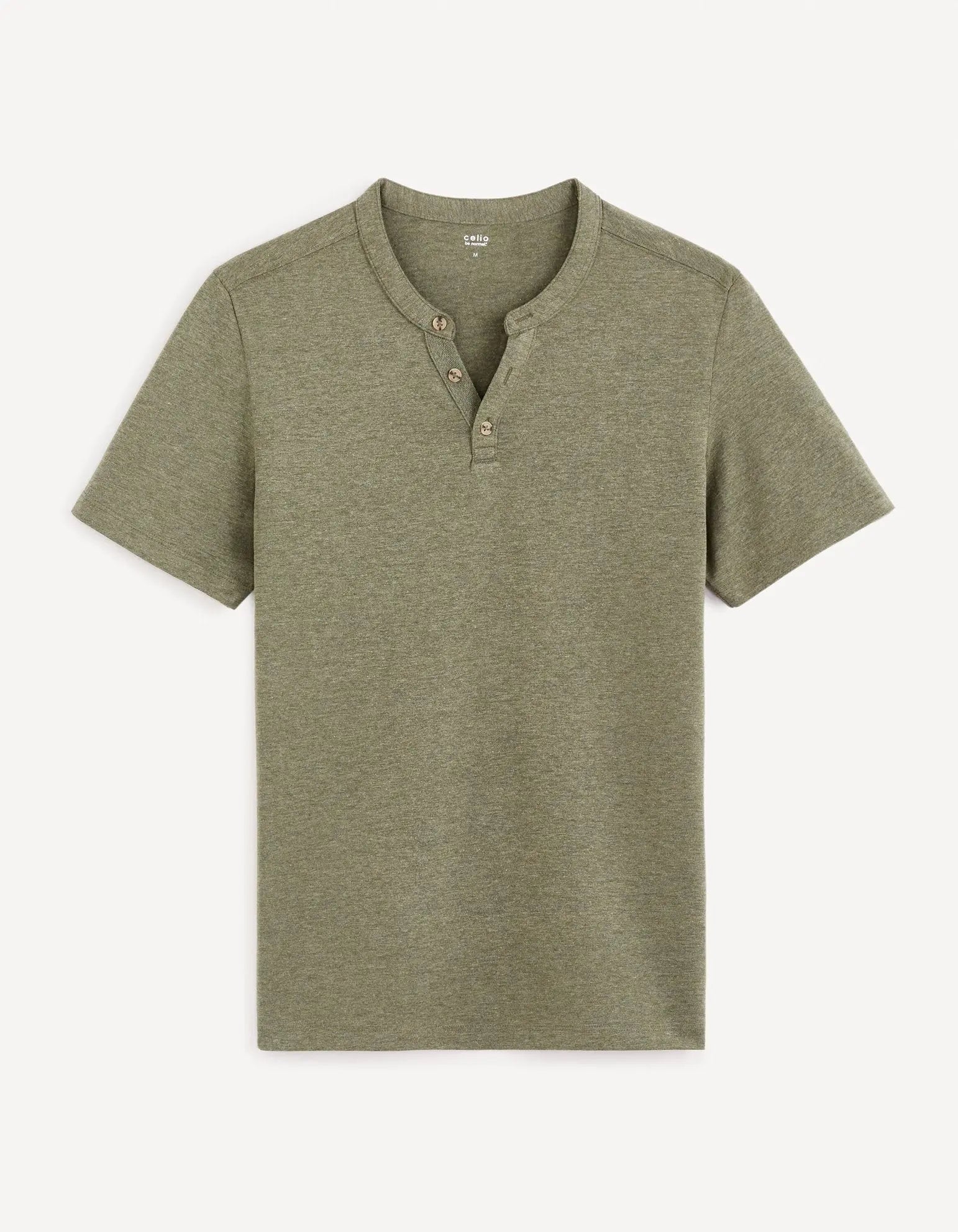 Cotton Blend Henley Collar T-Shirt - Green_CEGETI_GREEN MEL_02
