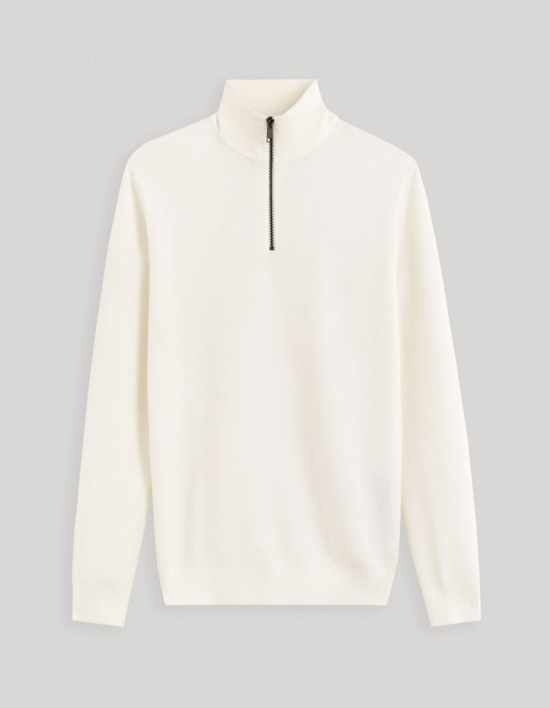 100% Cotton Trucker Collar Sweater - Beige_CELIM_ECRU_02