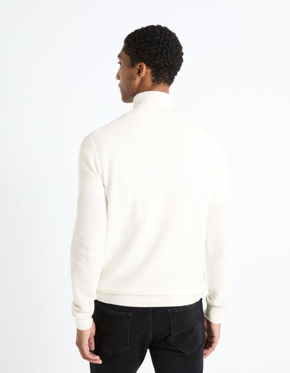 100% Cotton Trucker Collar Sweater - Beige_CELIM_ECRU_04
