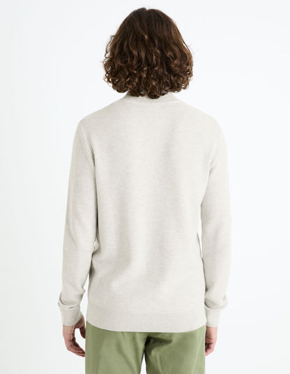 100% Cotton Trucker Collar Sweater - Heather Grey_CELIM_GREY MEL_04