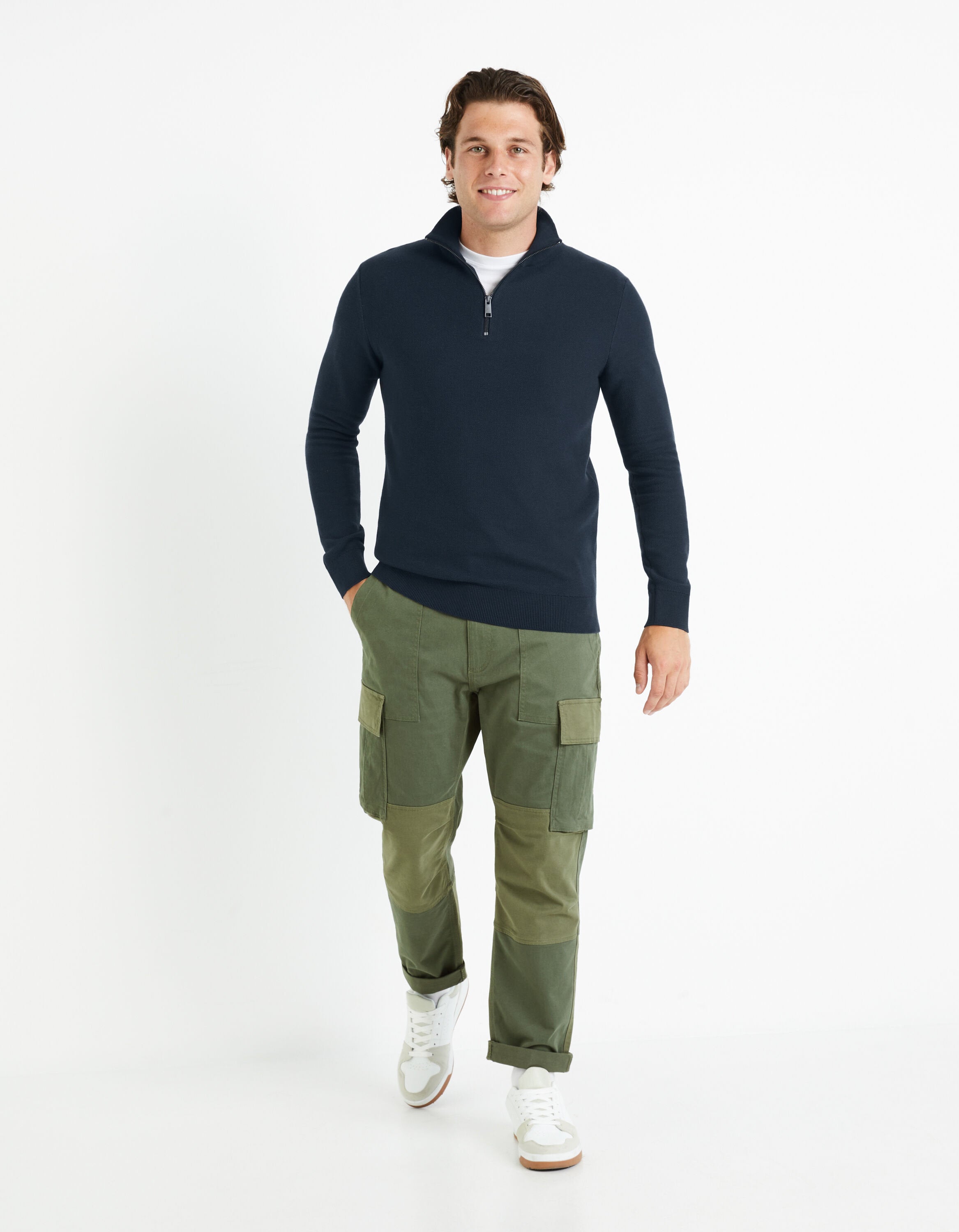 100% Cotton Trucker Collar Sweater - Navy_CELIM_NAVY_03