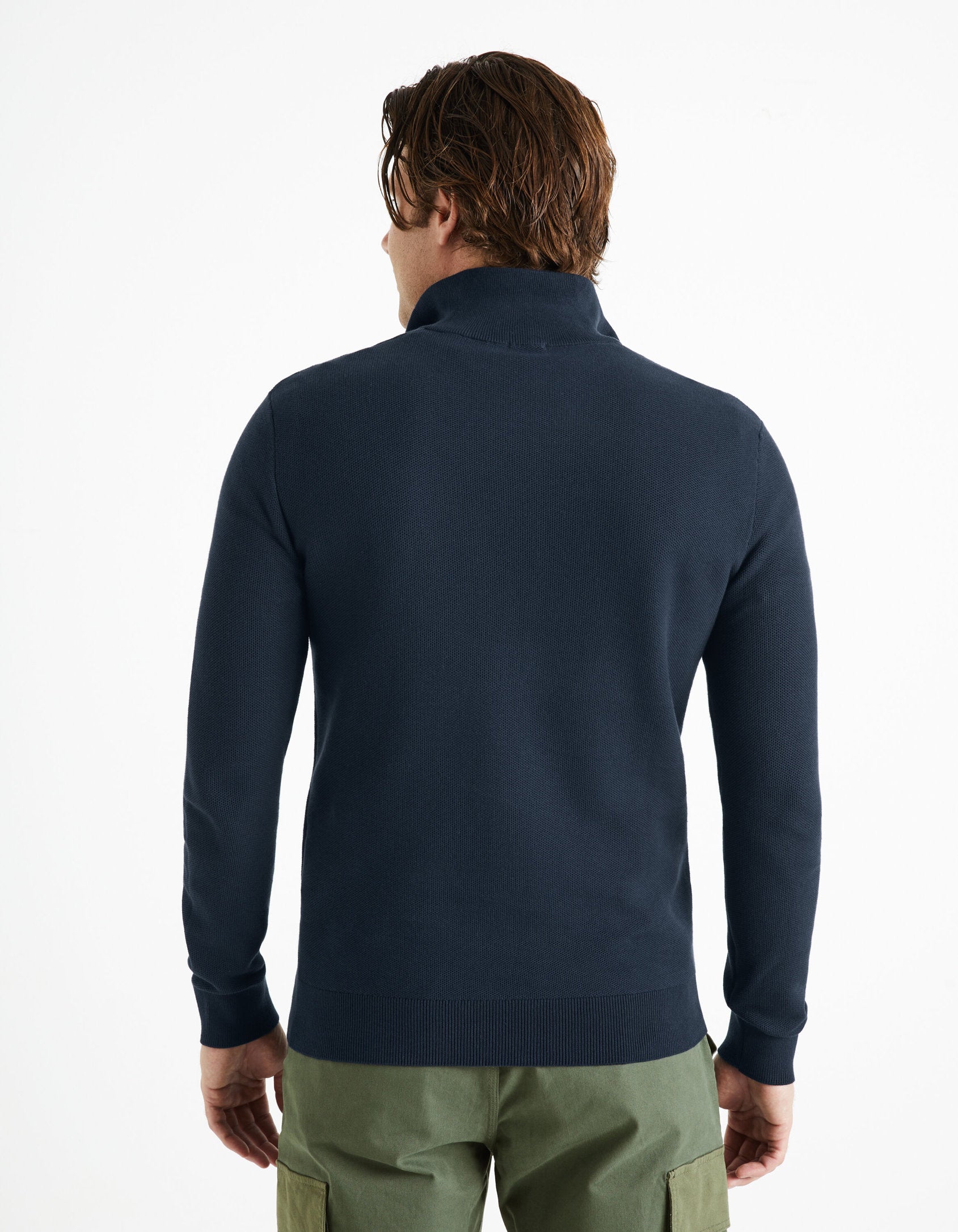 100% Cotton Trucker Collar Sweater - Navy_CELIM_NAVY_04
