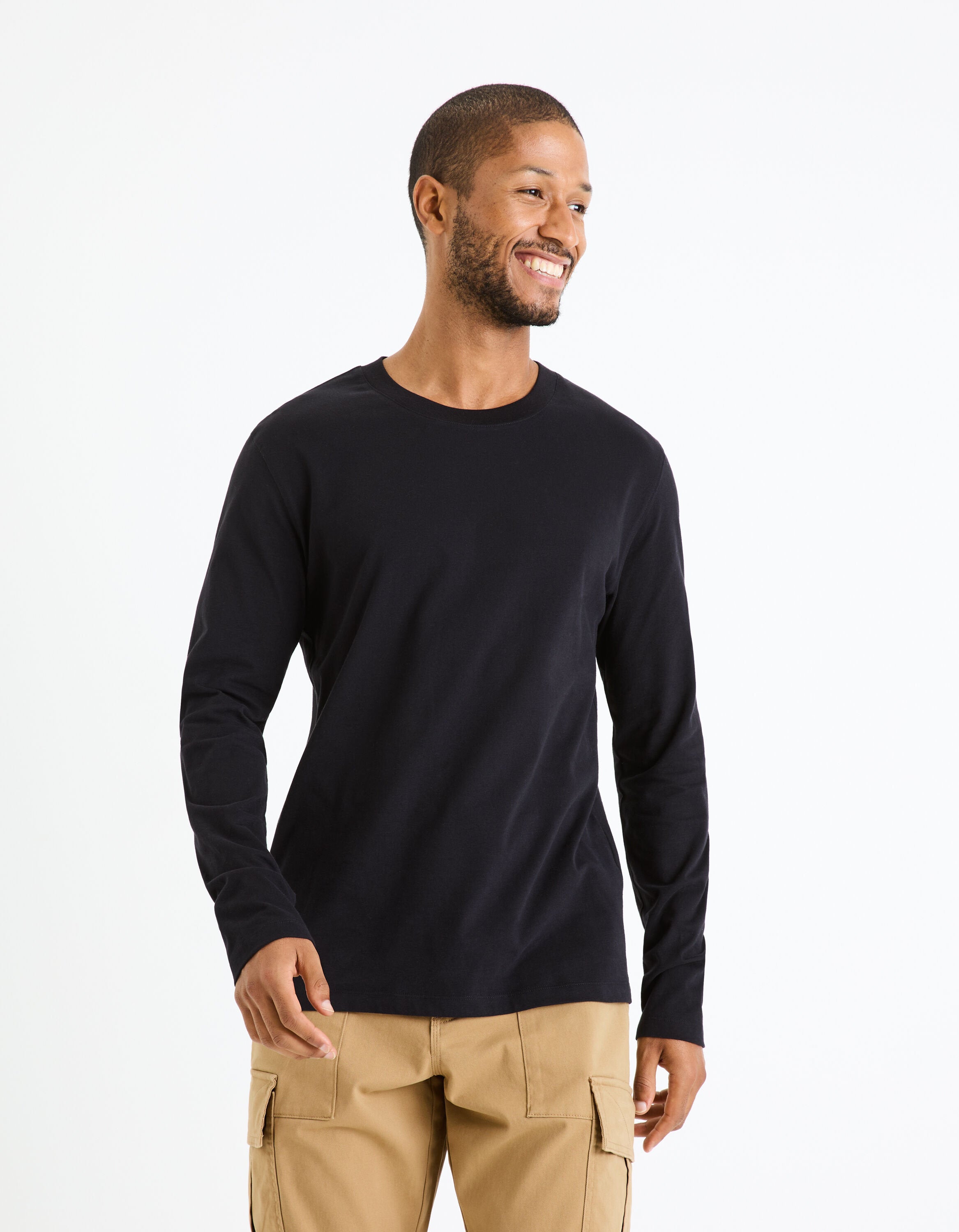 100% Cotton Round Neck T-Shirt - Black_CESOLACEML_BLACK_01