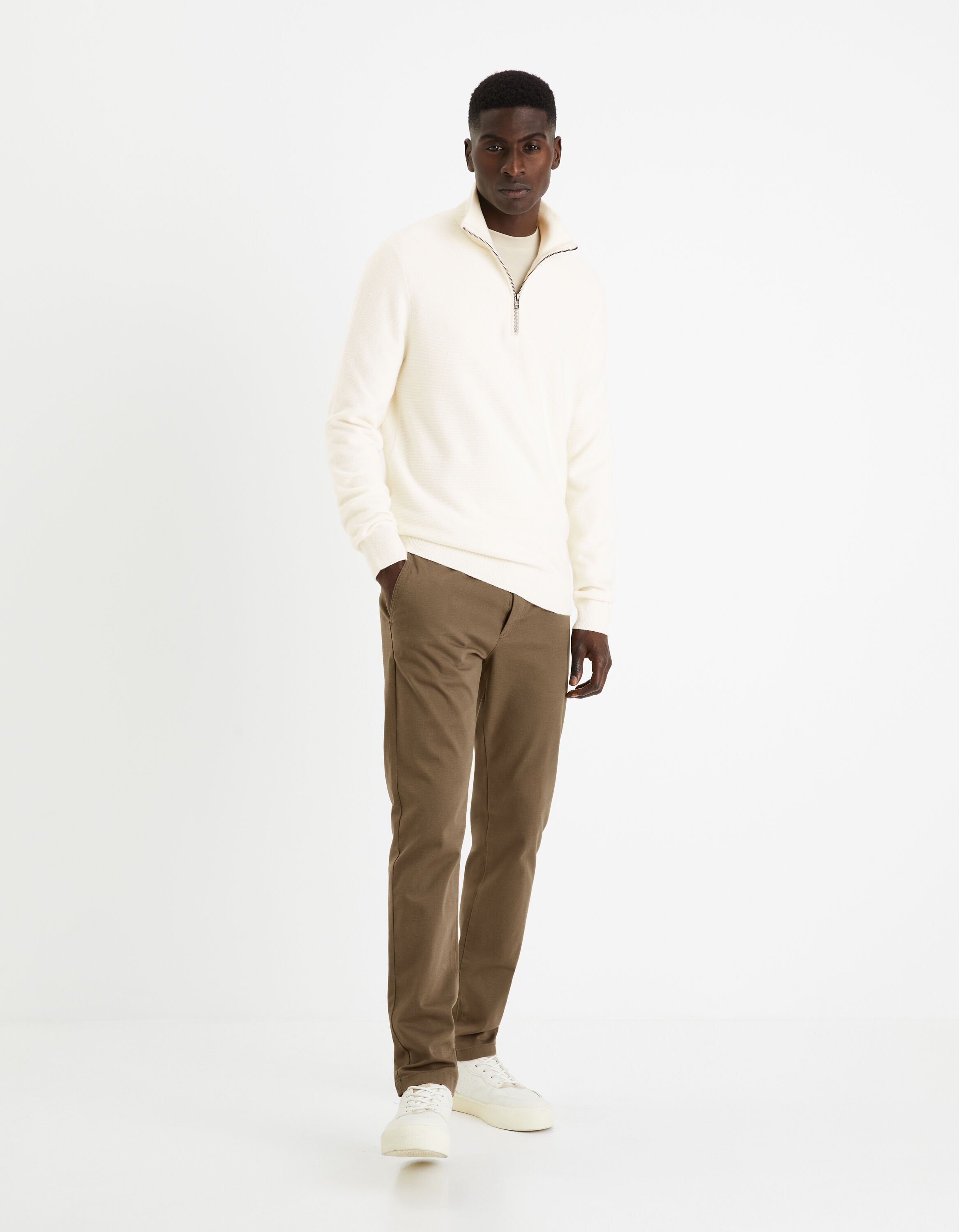 100% Cotton Round Neck T-Shirt - Beige_CESOLACEML_ECRU_03