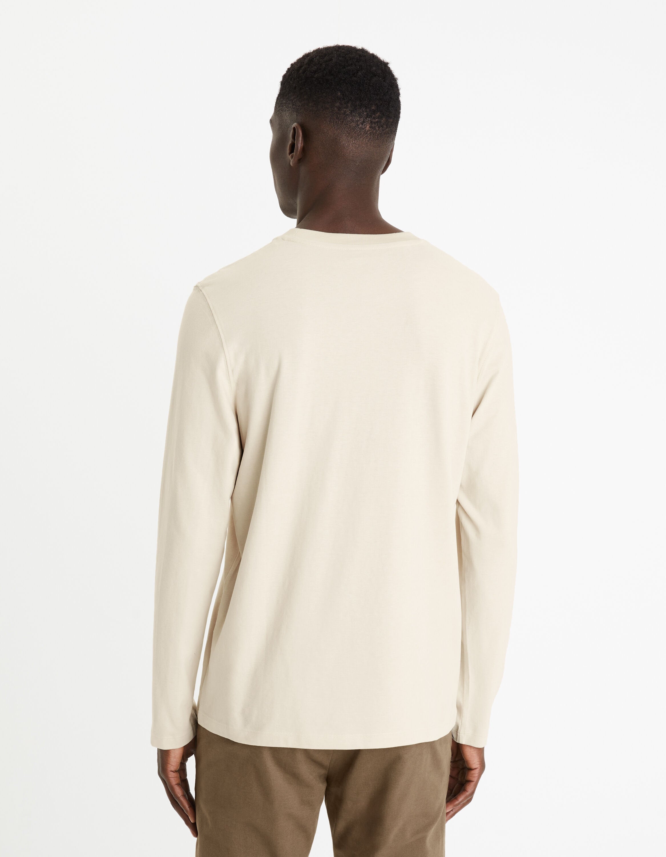 100% Cotton Round Neck T-Shirt - Beige_CESOLACEML_ECRU_04