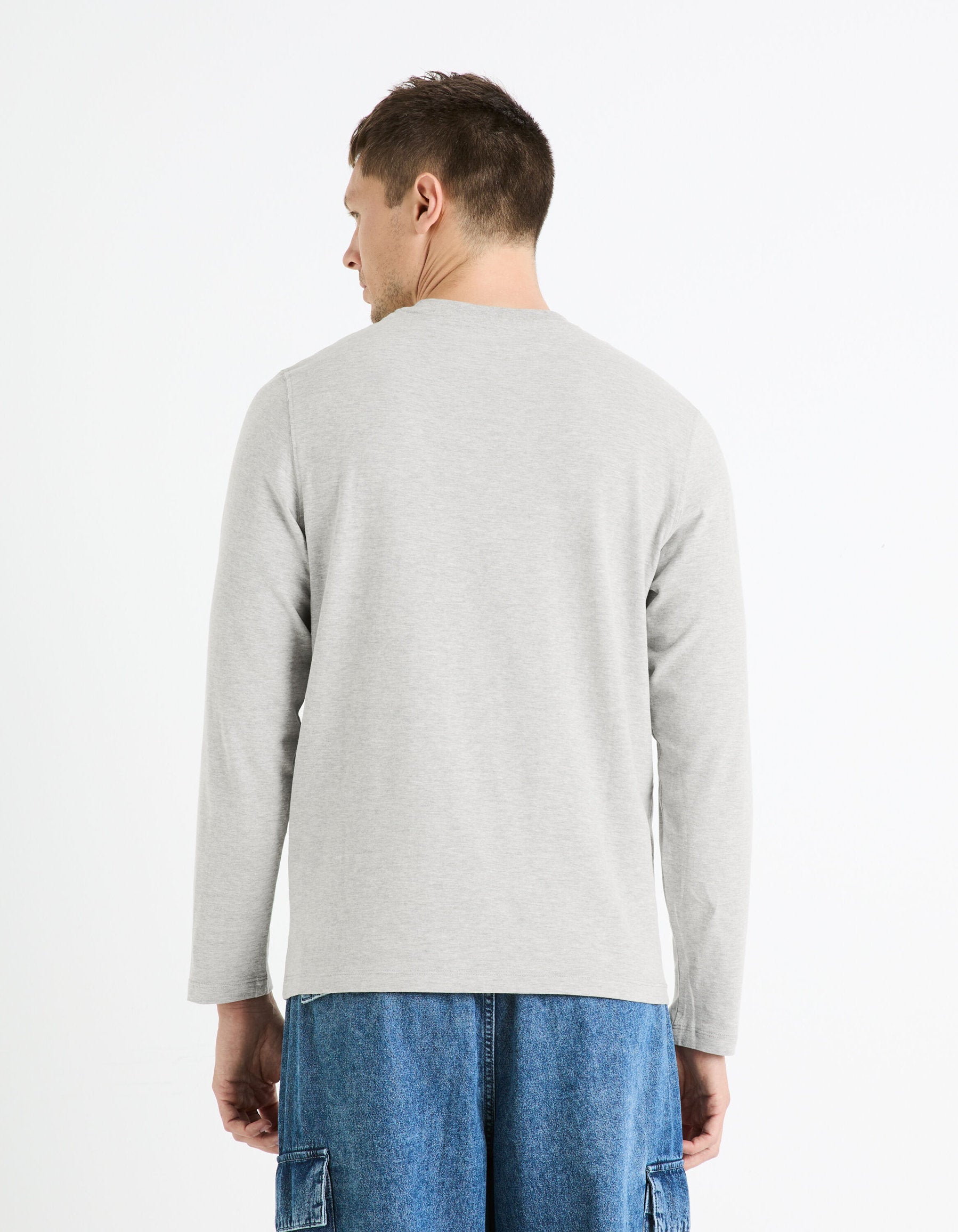 100% Cotton Round Neck T-Shirt - Heather Grey_CESOLACEML_GREY MEL_04