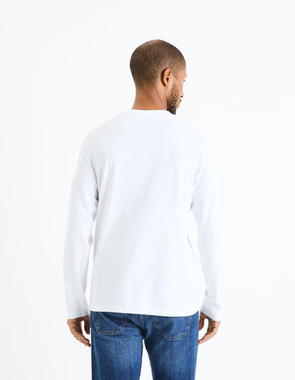 100% Cotton Round Neck T-Shirt - Navy_CESOLACEML_OPTICAL WHITE_04