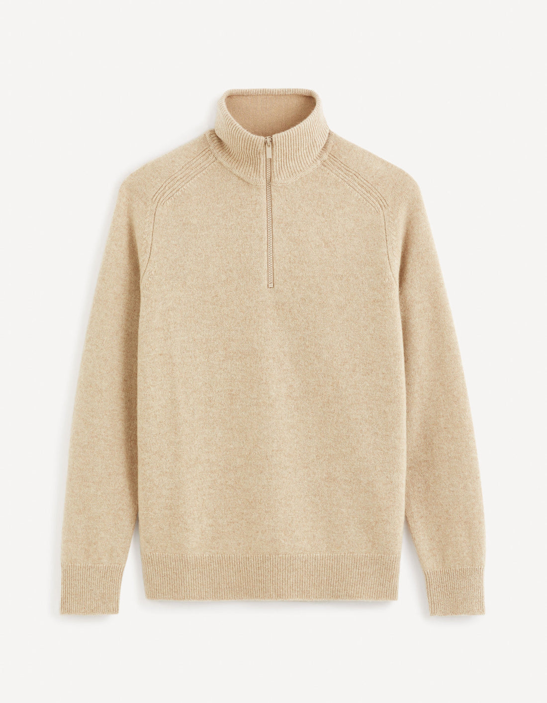 100% Lambswool Zip-Neck Sweater - Beige_CEWOOLCAM_BEIGE MEL A_02