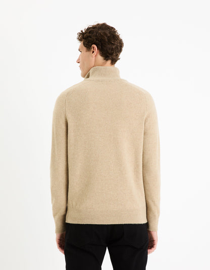 100% Lambswool Zip-Neck Sweater - Beige_CEWOOLCAM_BEIGE MEL A_03