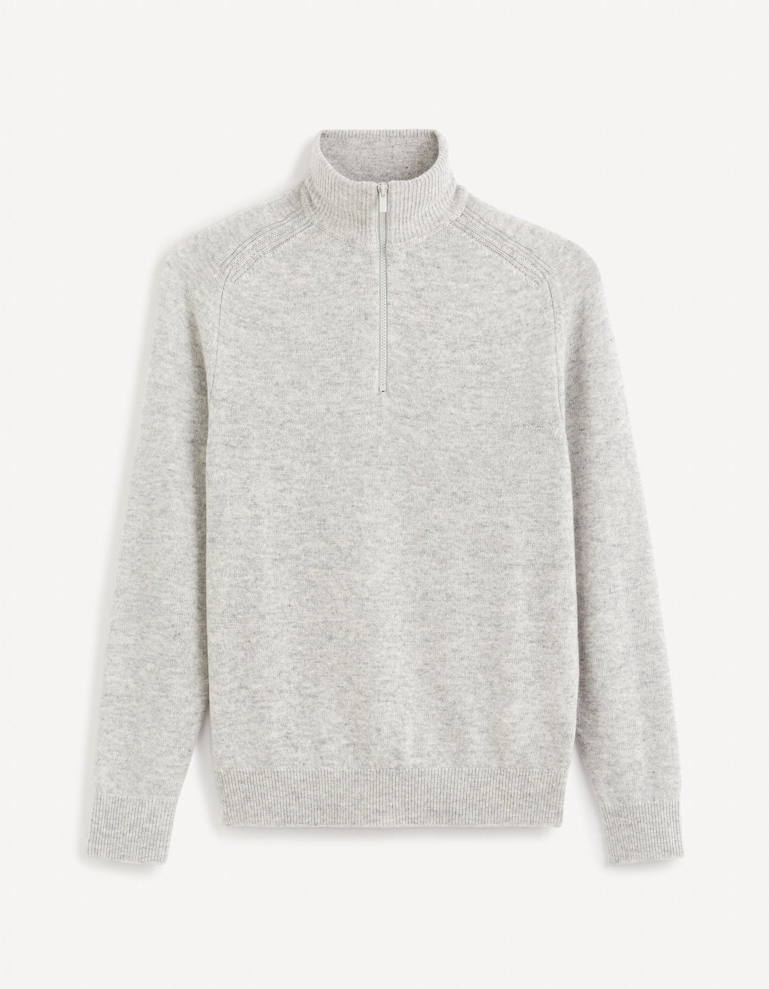 Lambswool Zip-Neck Sweater - Mottle Grey_CEWOOLCAM_LIGHT GREY MEL_01