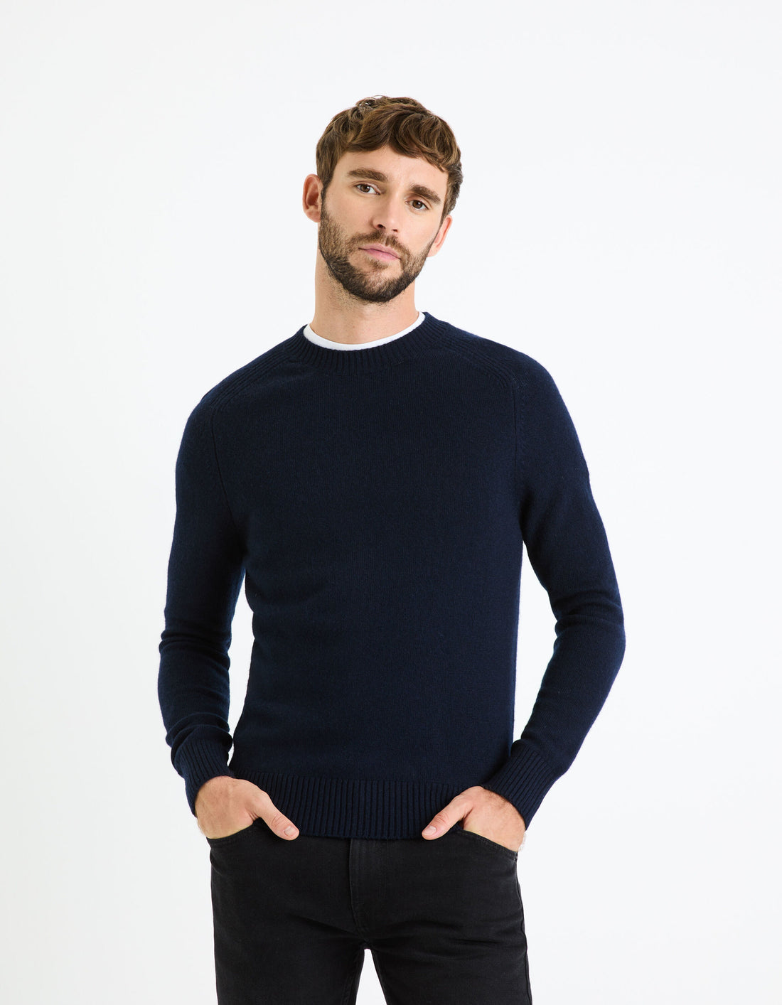 Round Neck Sweater 100% Lambswool - Navy_CEWOOL_ENCRE FONCE_01