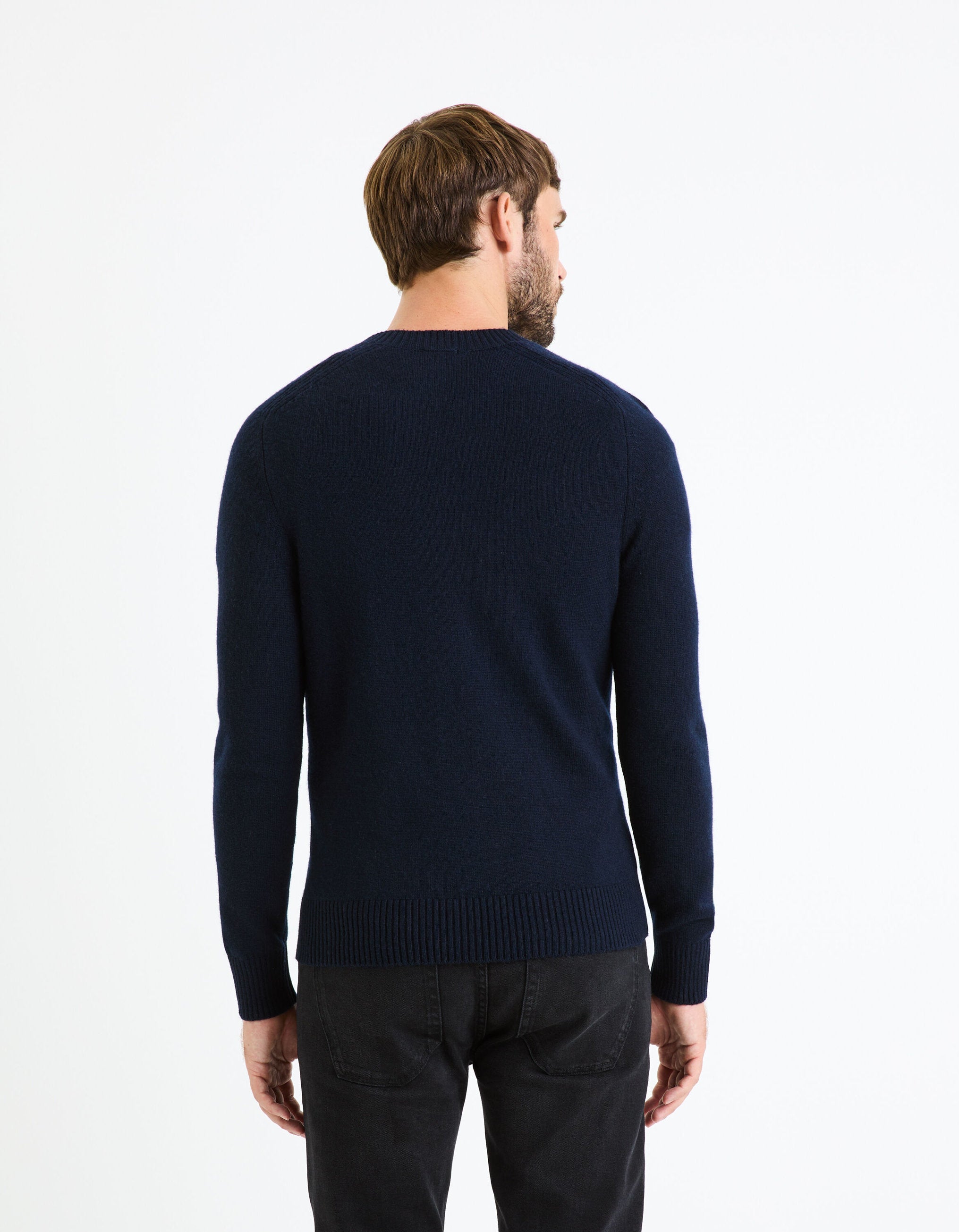 Round Neck Sweater 100% Lambswool - Navy_CEWOOL_ENCRE FONCE_04