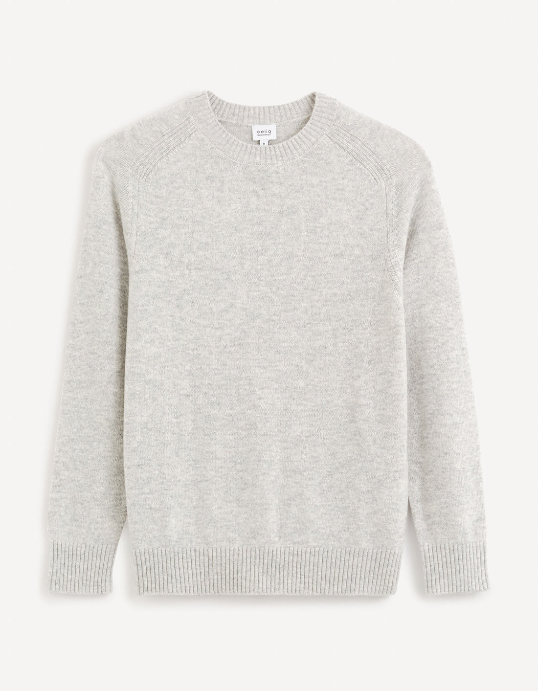 Round Neck Sweater 100% Lambswool - Mottled Grey_CEWOOL_LIGHT GREY MEL_01