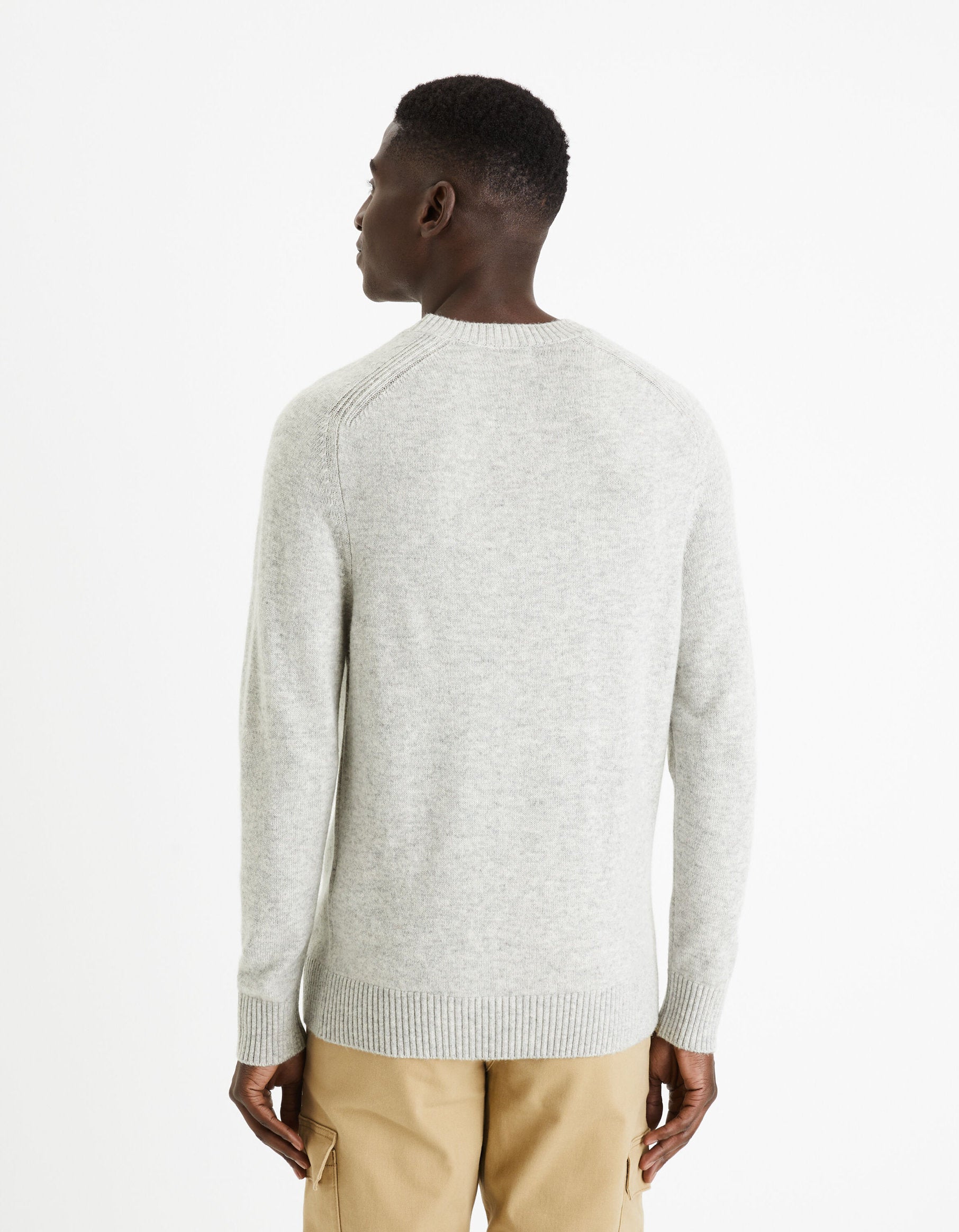 Round Neck Sweater 100% Lambswool - Mottled Grey_CEWOOL_LIGHT GREY MEL_04