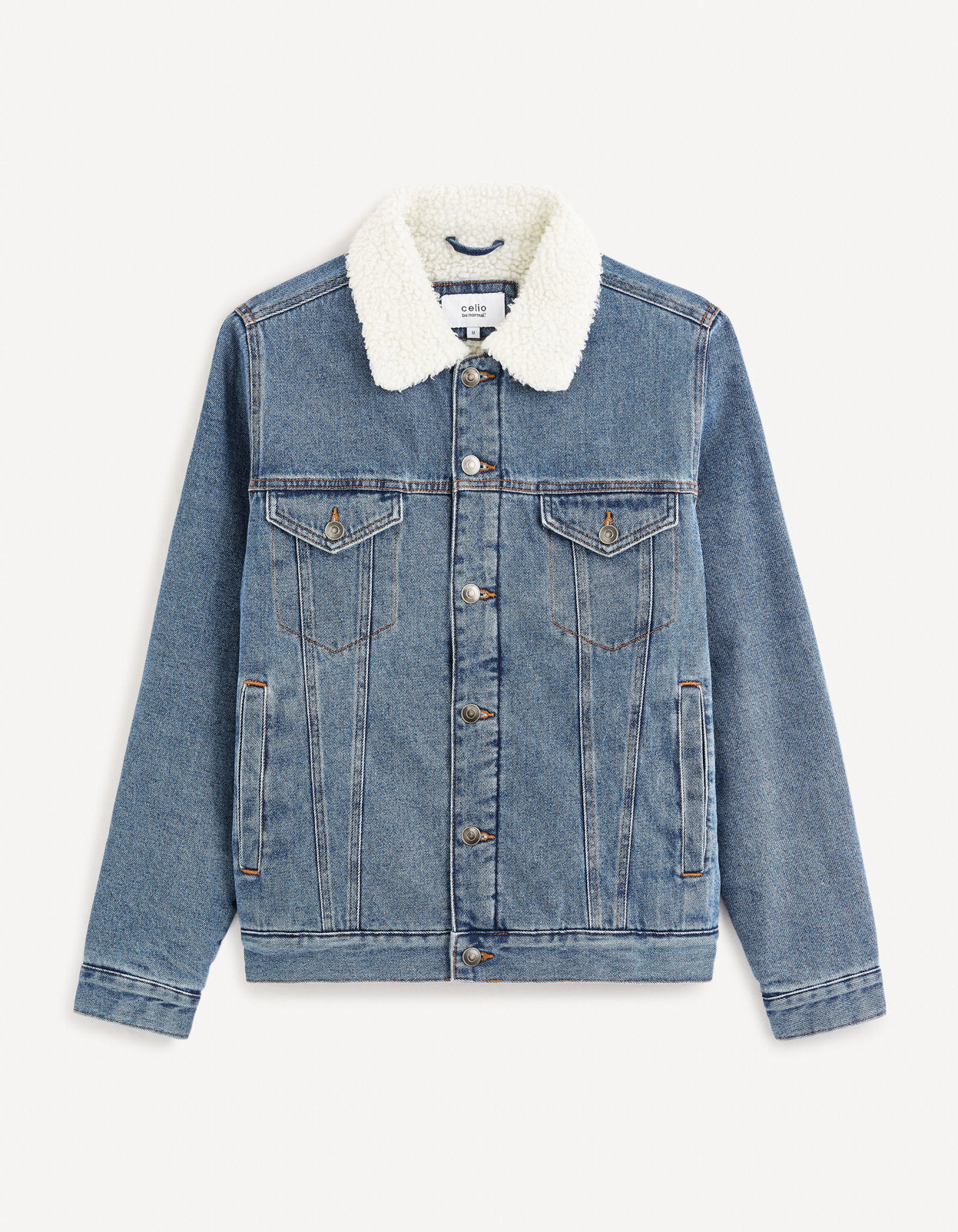 Sherpa Lined Denim Jacket - Stone Blue_CUDENSHERP_BLUE STONE_01