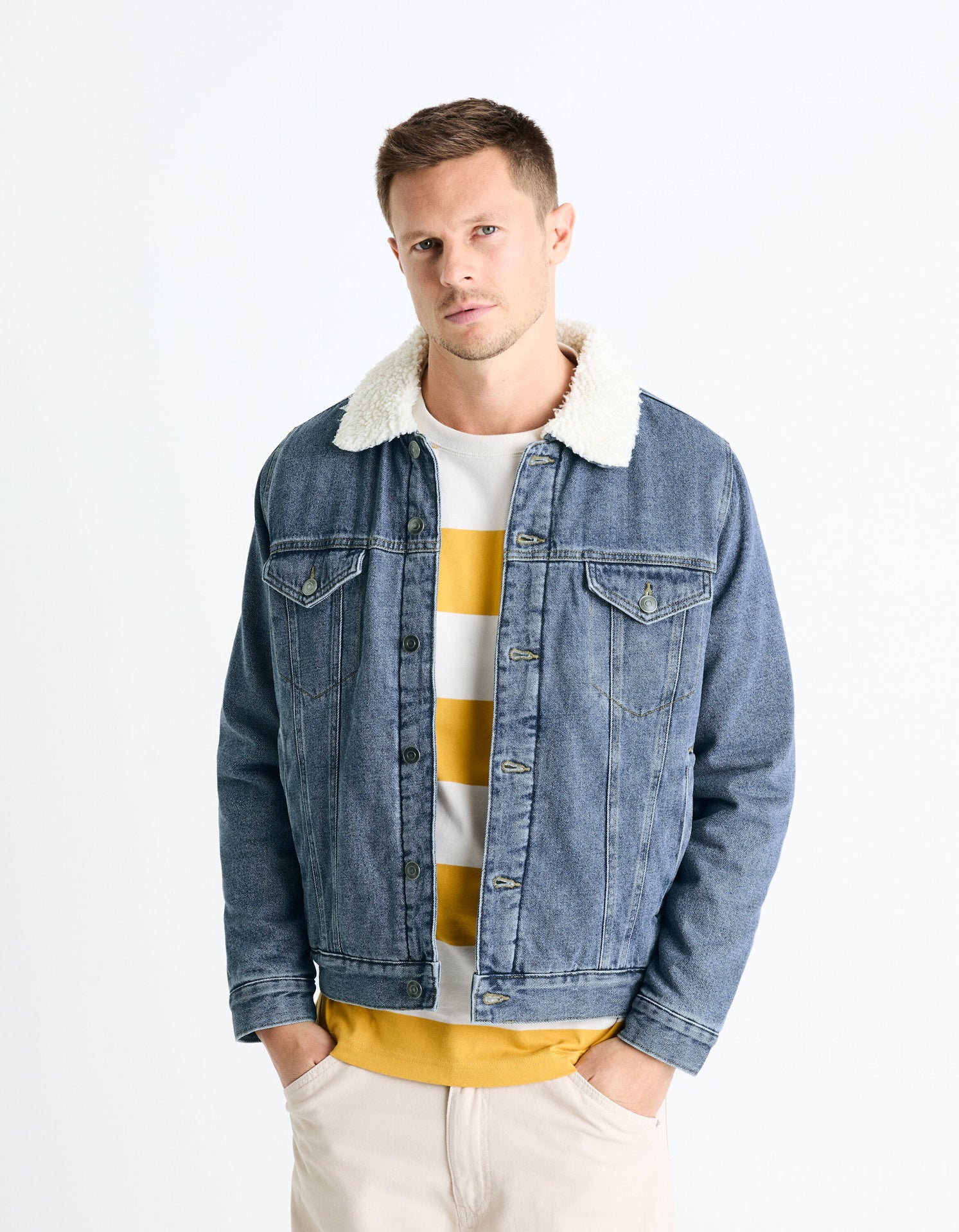 Sherpa Lined Denim Jacket - Stone Blue_CUDENSHERP_BLUE STONE_03