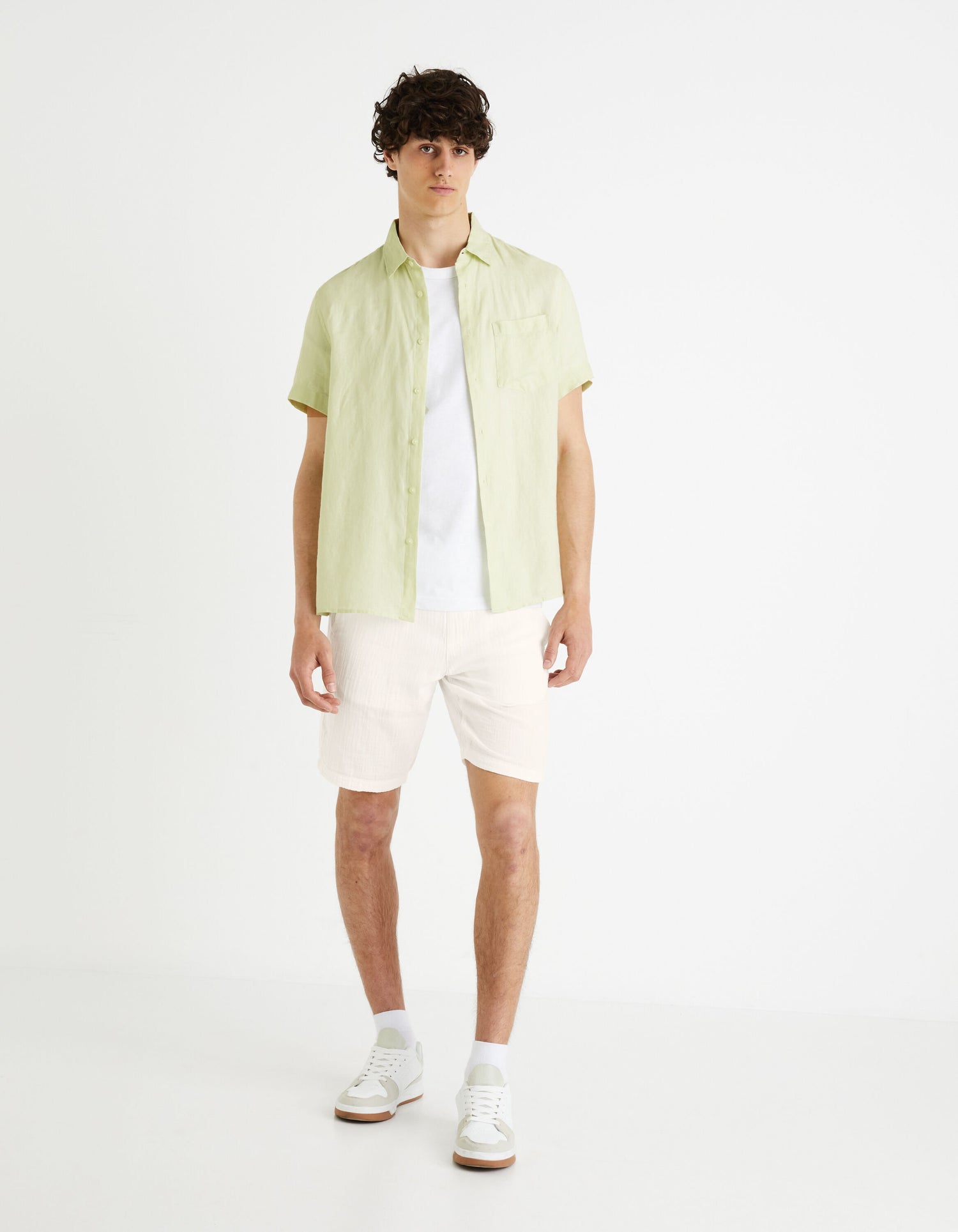 Regular Shirt 100% Linen - Light Green_DAMARLIN_LIGHT GREEN_02