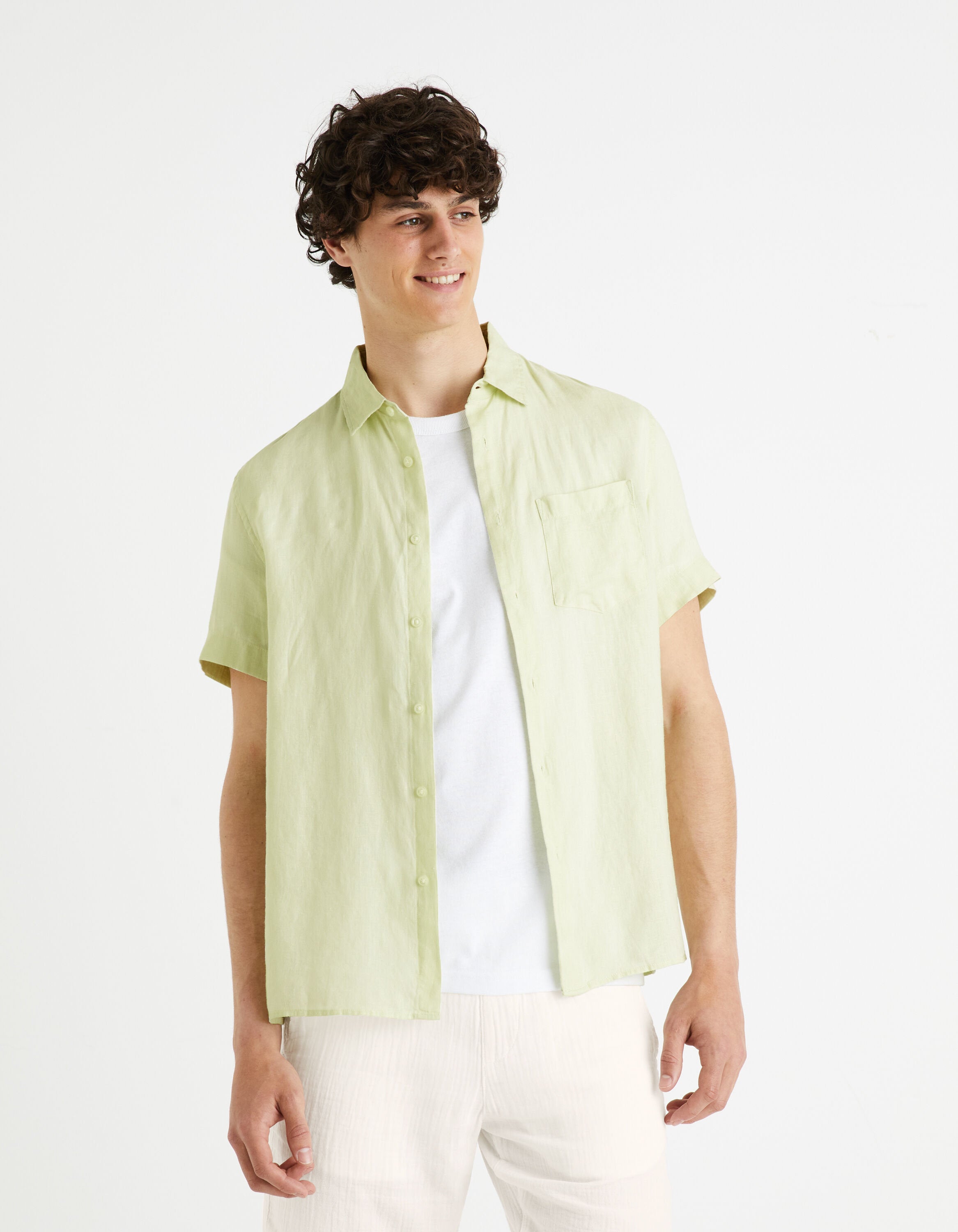 Regular Shirt 100% Linen - Light Green_DAMARLIN_LIGHT GREEN_03