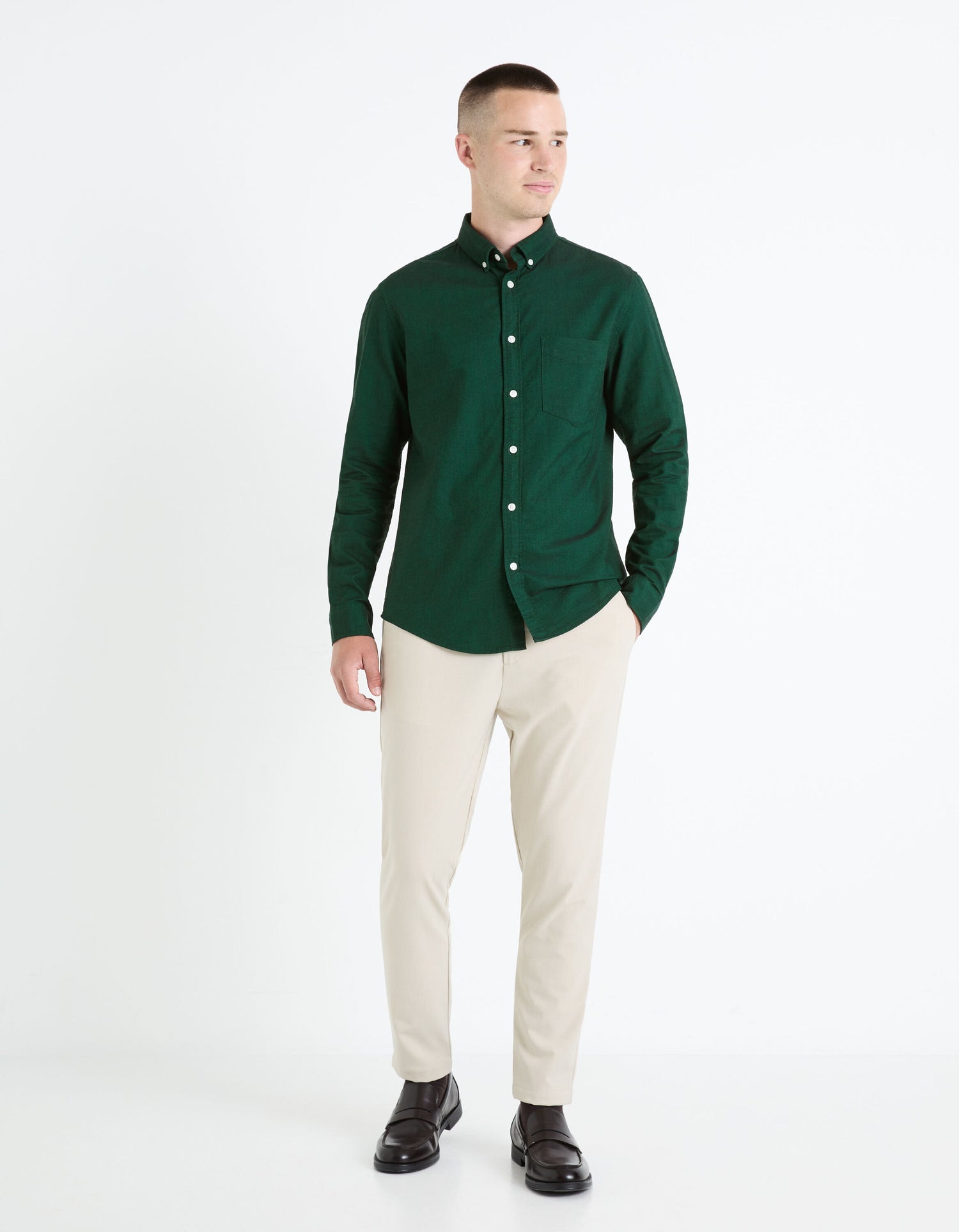 Regular Shirt 100% Oxford Cotton - Dark Green_DAXFORD_DARK GREEN_03