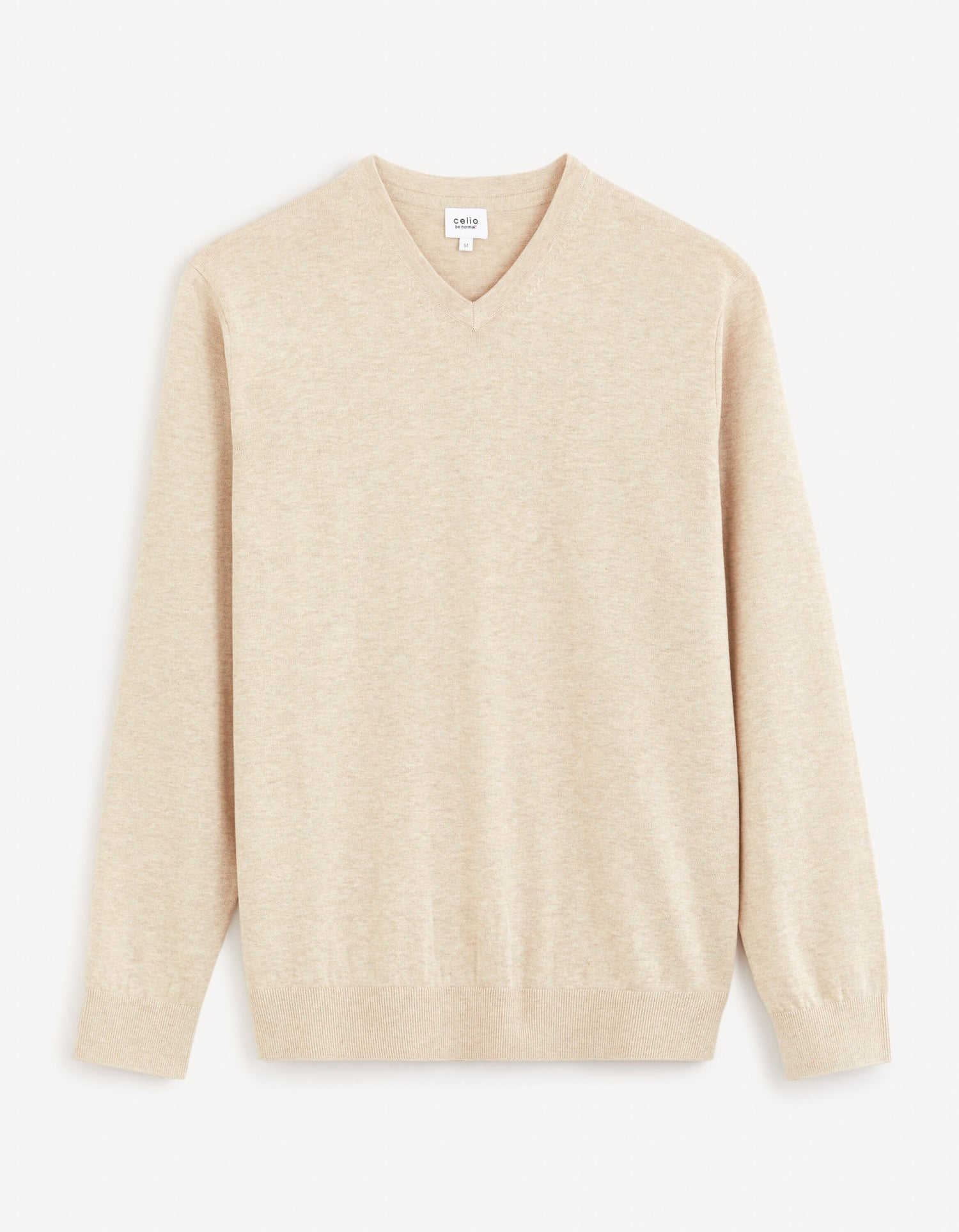 V-Neck Sweater 100% Cotton - Beige_DECOTONV_BEIGE MEL_01