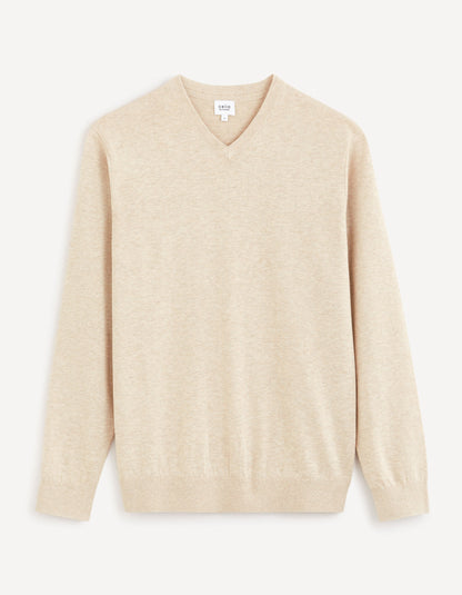 V-Neck Sweater 100% Cotton - Beige_DECOTONV_BEIGE MEL_01