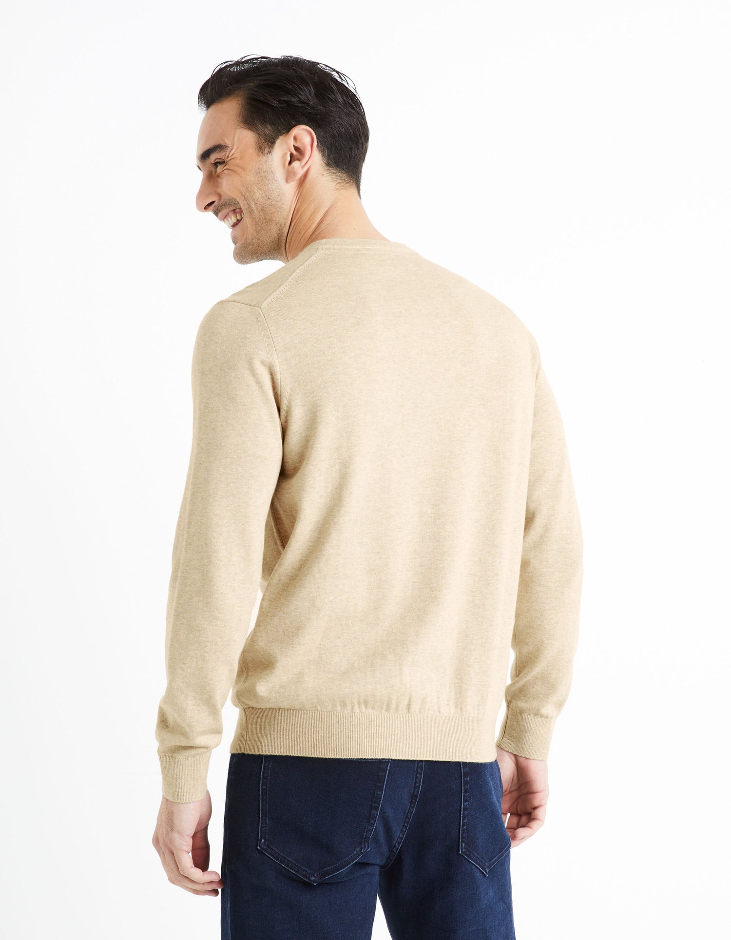 V-Neck Sweater 100% Cotton - Beige_DECOTONV_BEIGE MEL_04
