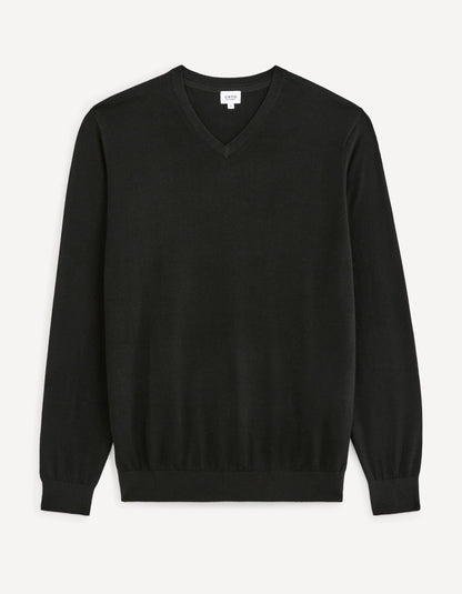 V-Neck Sweater 100% Cotton - Black_DECOTONV_BLACK_02