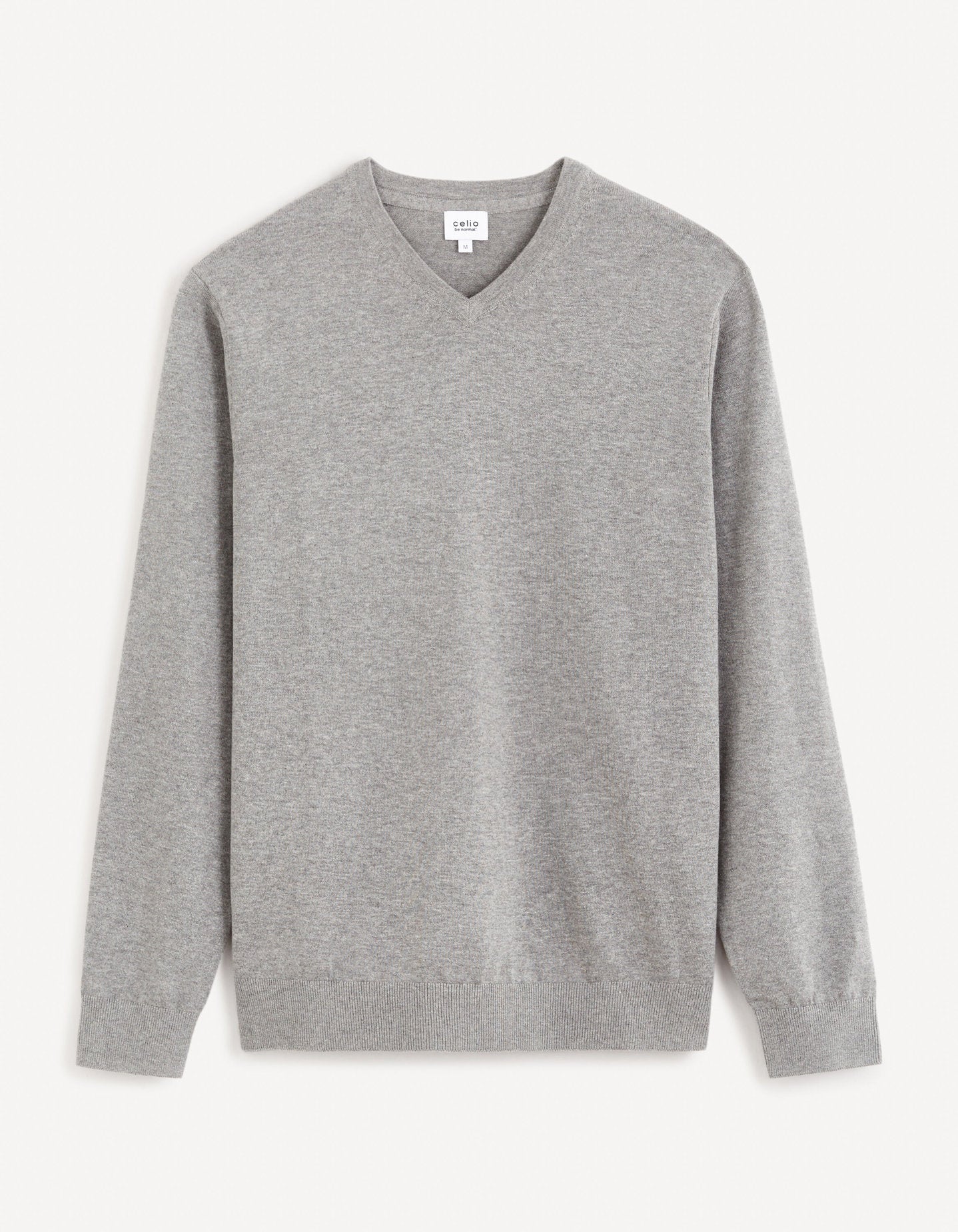 V-Neck Sweater 100% Cotton - Heather Grey_DECOTONV_GREY MEL_02