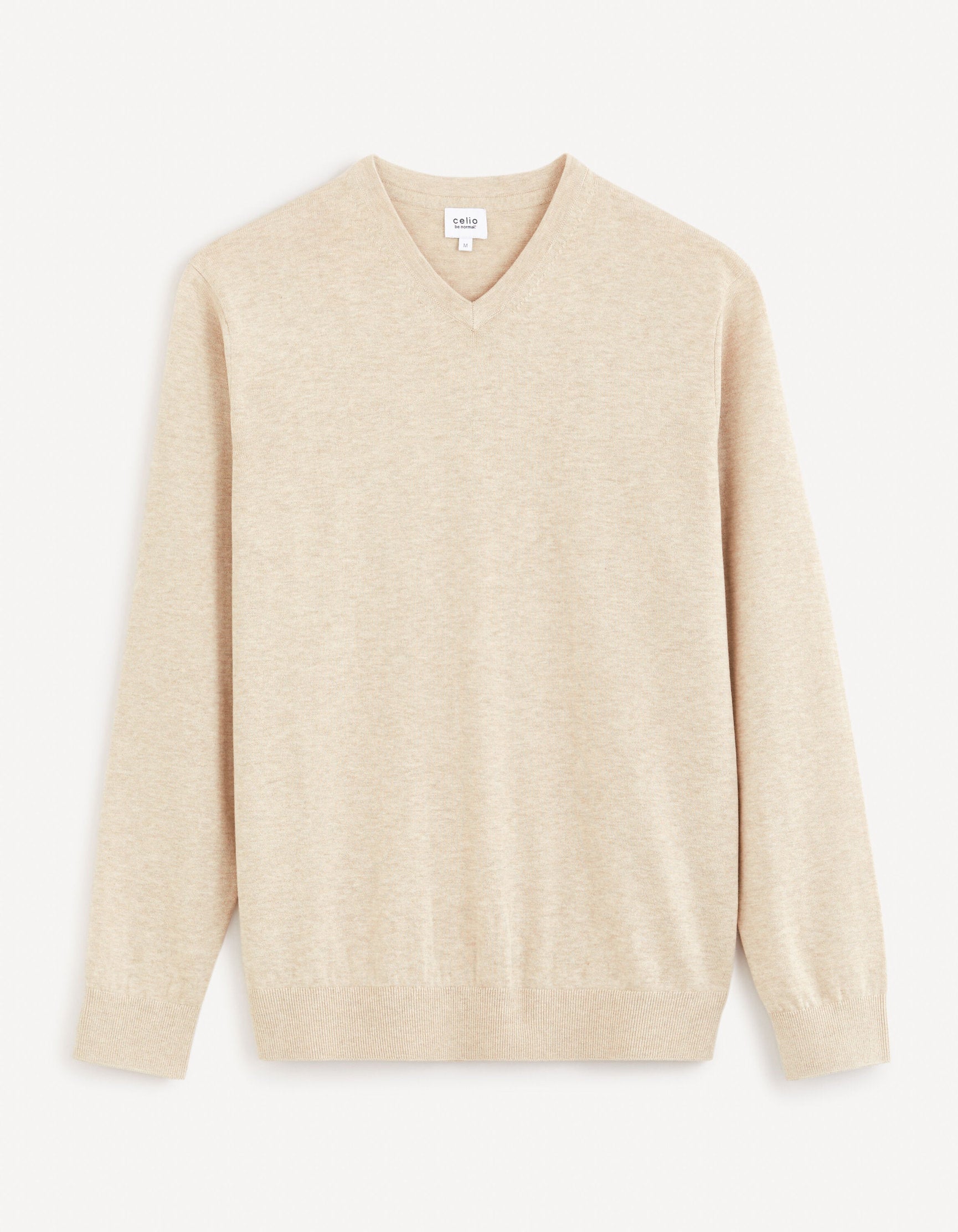 100% Cotton V-Neck Sweater - Beige_DECOTON_BEIGE MEL_02